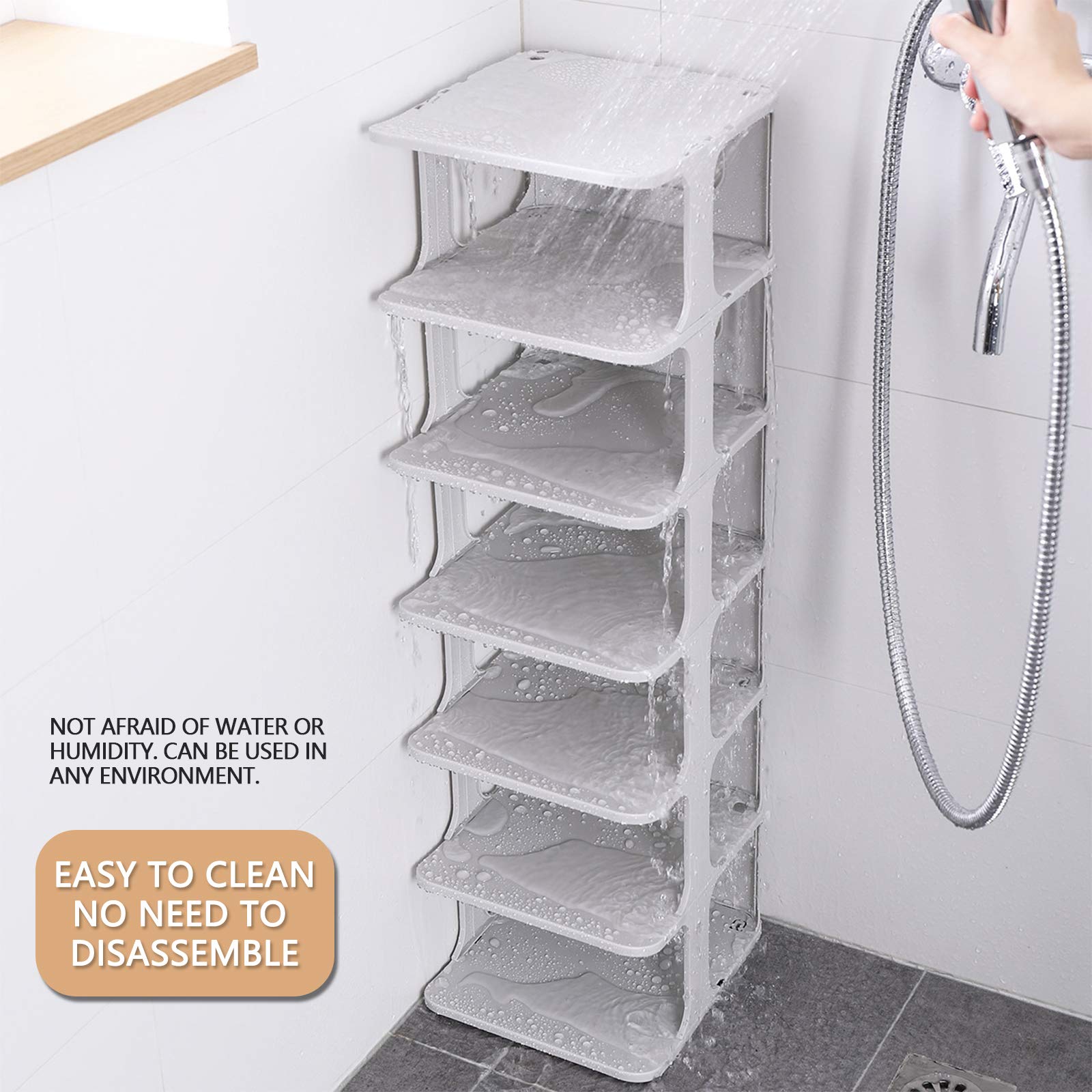 Free Combination Shoe Organizer for Closet, Free Standing Narrow Shoe Rack for Women Kids, Plastic Stackable Shoe Shelf Organizer for Entryway, Grey Mini Shoe Stacker Shoe Slots