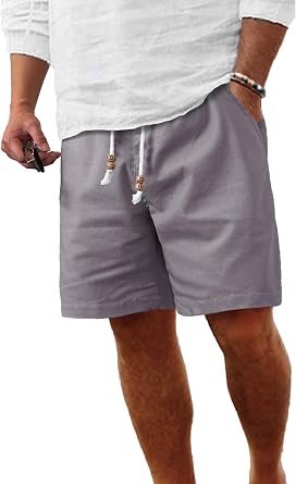 Comdecevis Mens Linen Shorts Casual Elastic Waist Drawstring Summer Beach Vacation Yoga Golf Shorts with Pockets