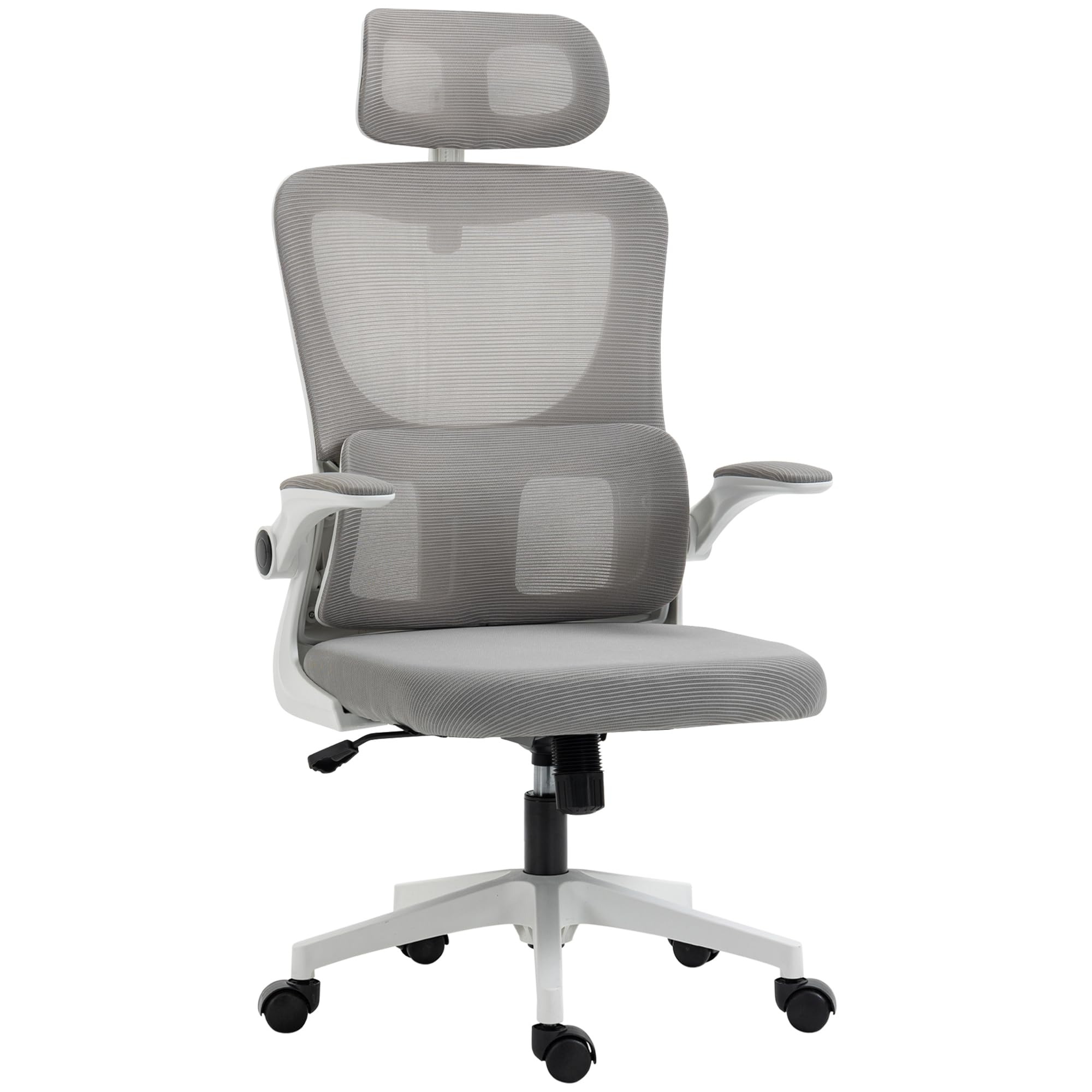 Vinsetto Fauteuil de Bureau, Chaise Ergonomique, Maille Respirant, accoudoirs relevables, pivotant, Appui-​tête réglable et Support Lombaire, Hauteur d'assise réglable, Fonction de Bascule, Gris
