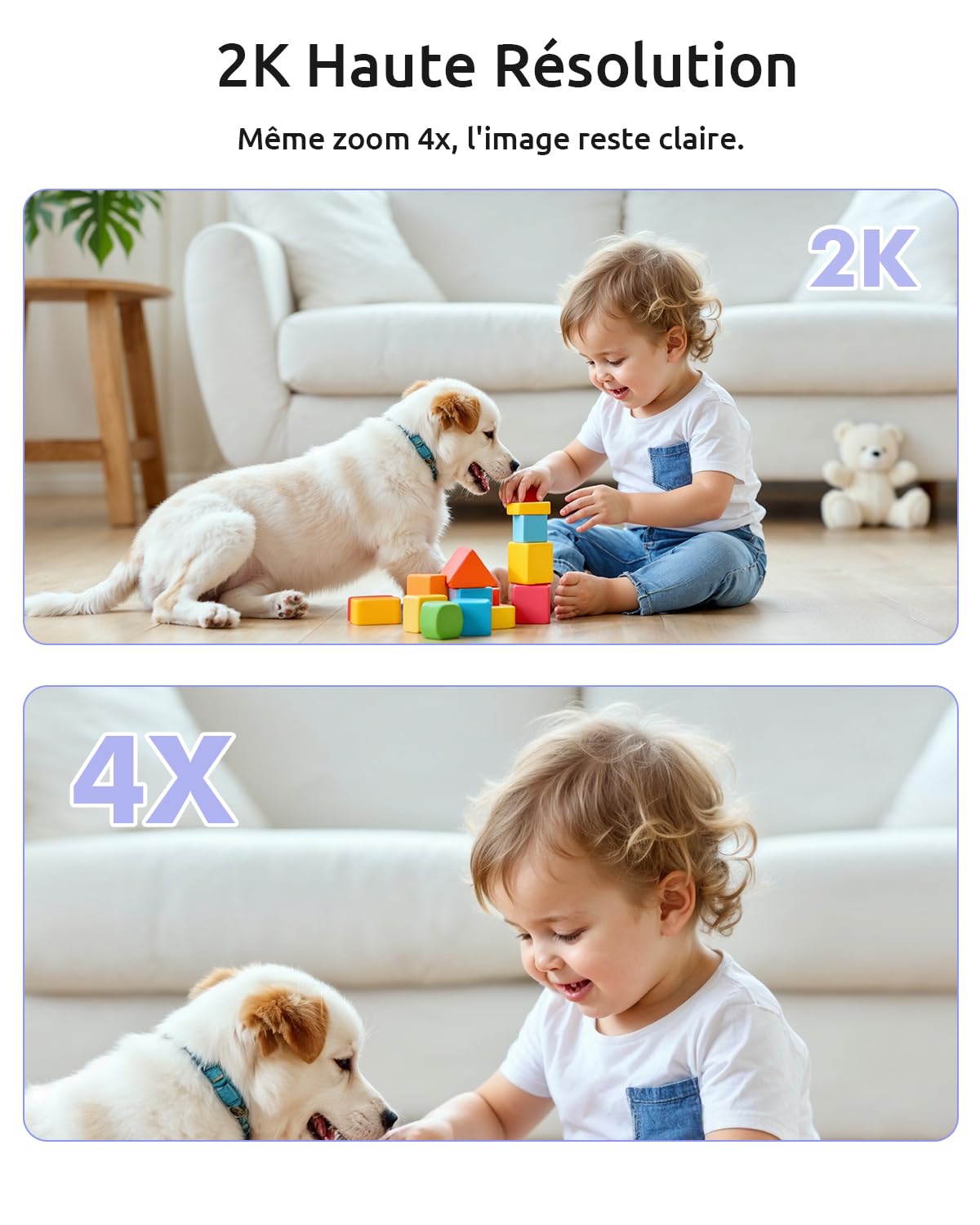 YESIMOM 2K 5" Babyphone Camera, 360° PTZ Baby Phone avec Caméra Vidéo et Audio APP, Veilleuses Colorées, Zoom 4X, Surveillance des Mouvements & Suivi Automatique, Alarmes de Zone - 5