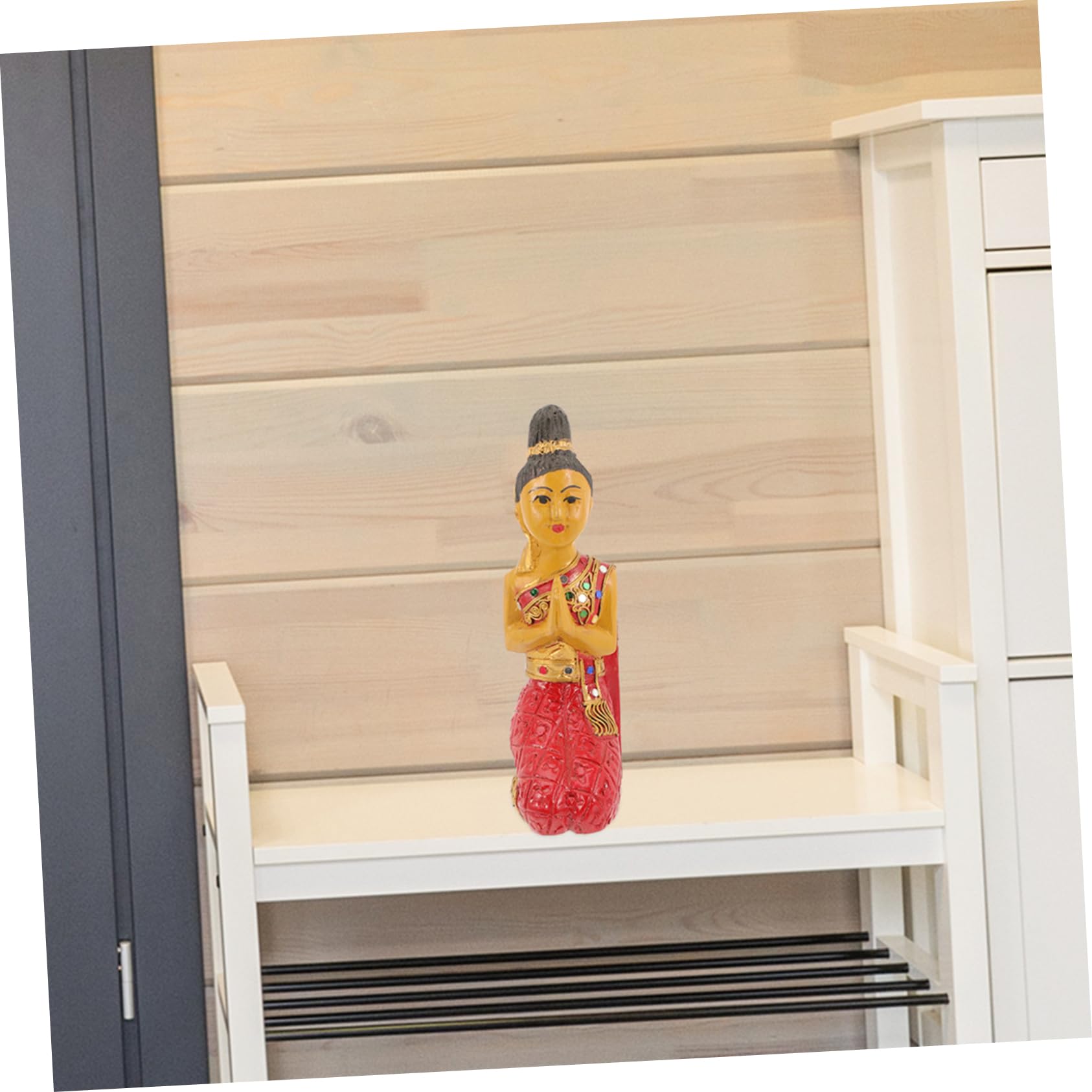 SOLUSTRE Estatua de Buda Arrodillado Roja de Madera Estilo Oriental
