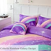 Vista 6 de ANGIYUIN - Juego de edredón infantil de gradiente arcoíris púrpura profundo, 6 piezas, ropa de cama con purpurina brillante para niñas, juego