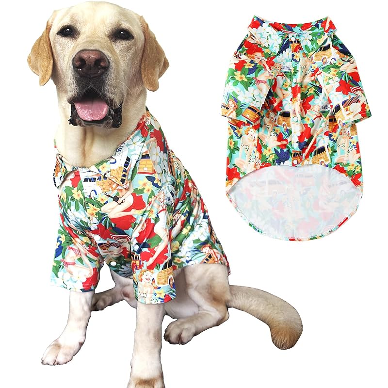 Camisa havaiana para cachorro em tecido respirável PriPre, X-Large, Flower Girls