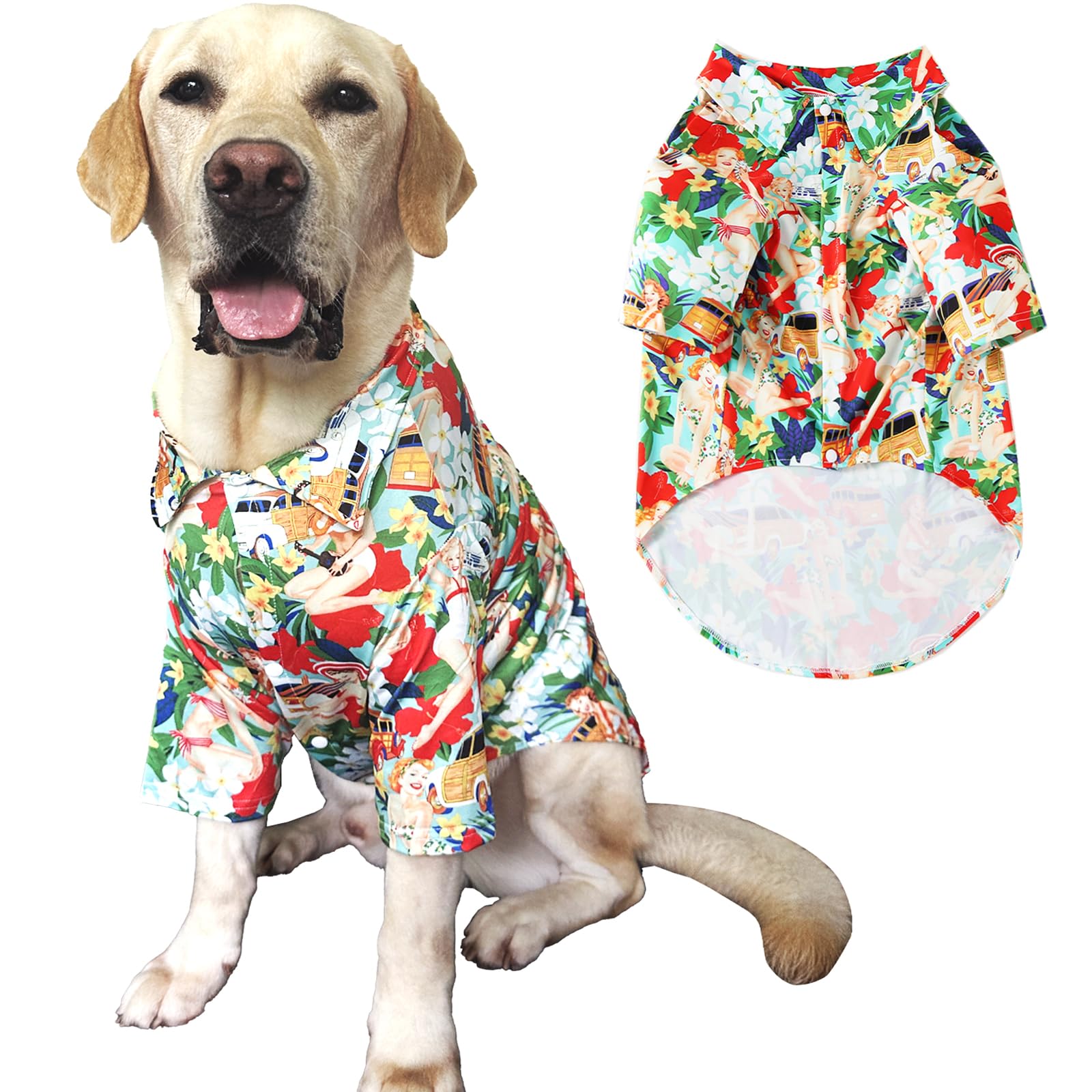 Dog Shirt, Hawaiian Summer Colorful Printed Pet Clothing Breathable and Cool Beach Style Big Dog Boy and Girl Shirt (Large, Girls)