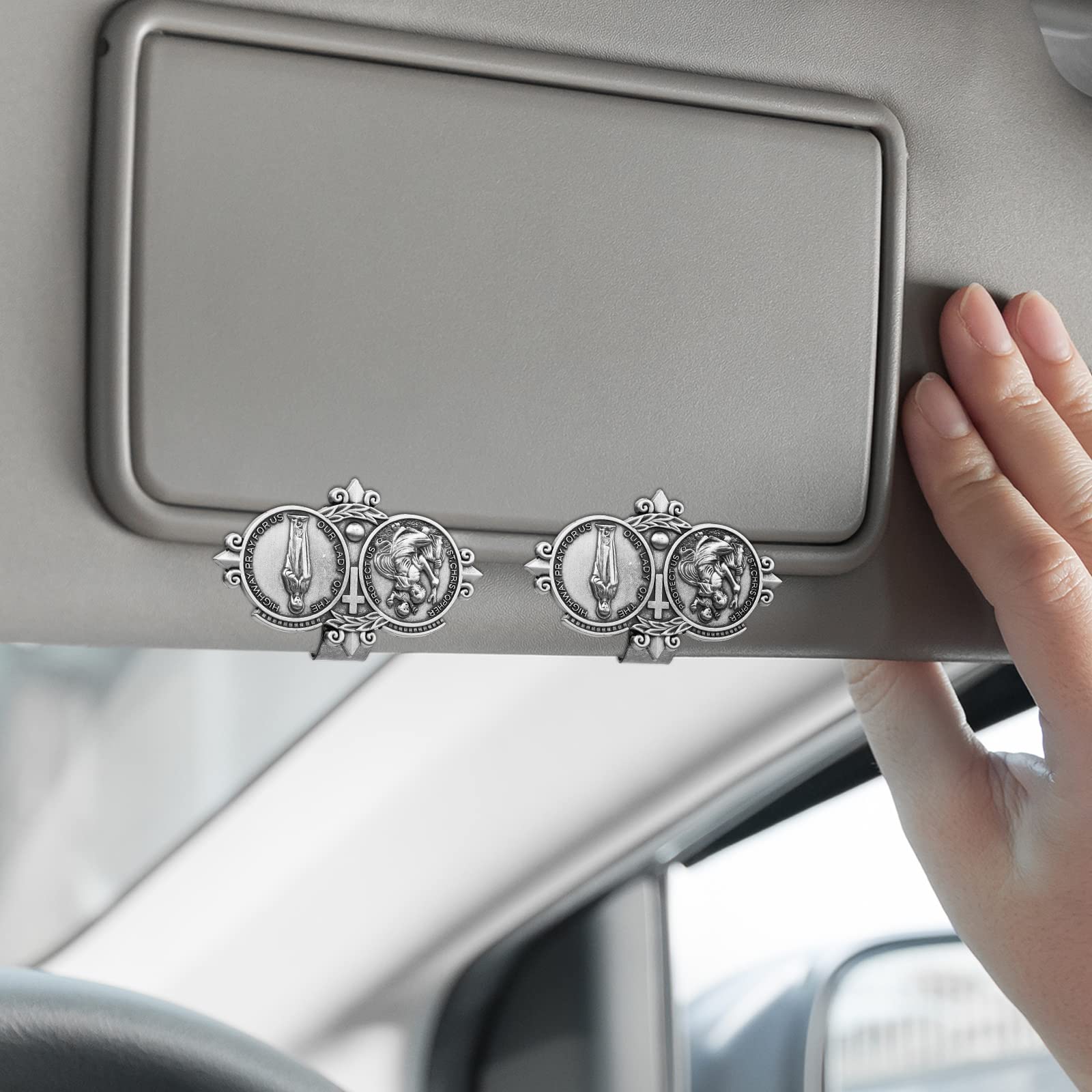 St Christopher Medal for Car St Christopher Catholic Visor Clip for Car Our Lady of The Highway Visor — view 5