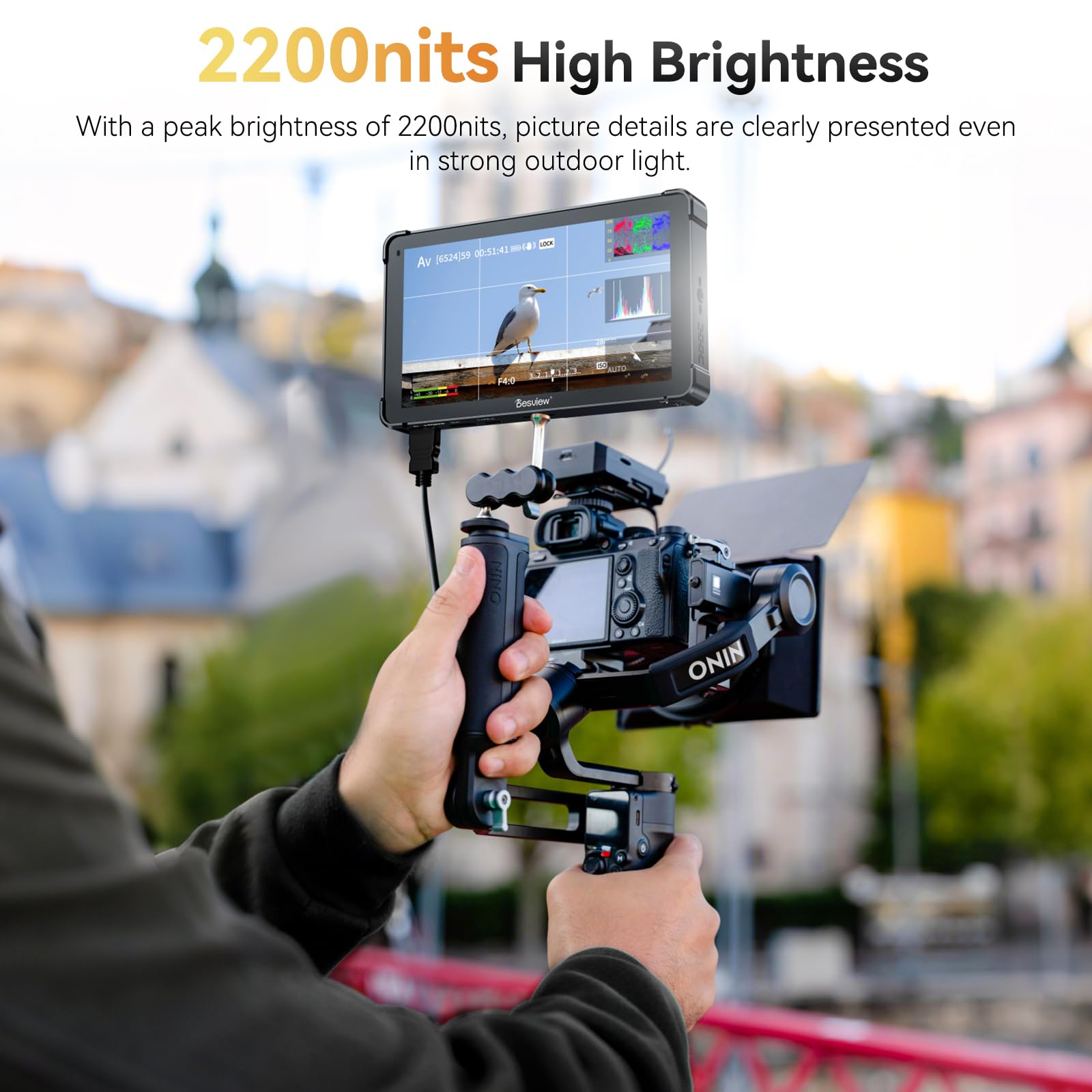 Desview OL7 Fotocamera Field Monitor 7 ", 1200 nits OLED Touch Screen Fledmonitor 4K HDMI con 3D LUT HDR Forma d'onda Istogramma Peaking Focus Full Funzione per videocamera DSLR