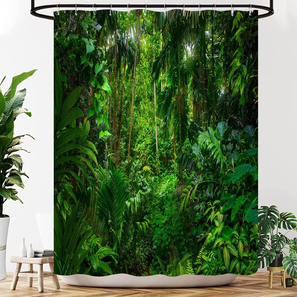YOZSLGU Tropical Rainforest Shower Curtain Jungle Plant