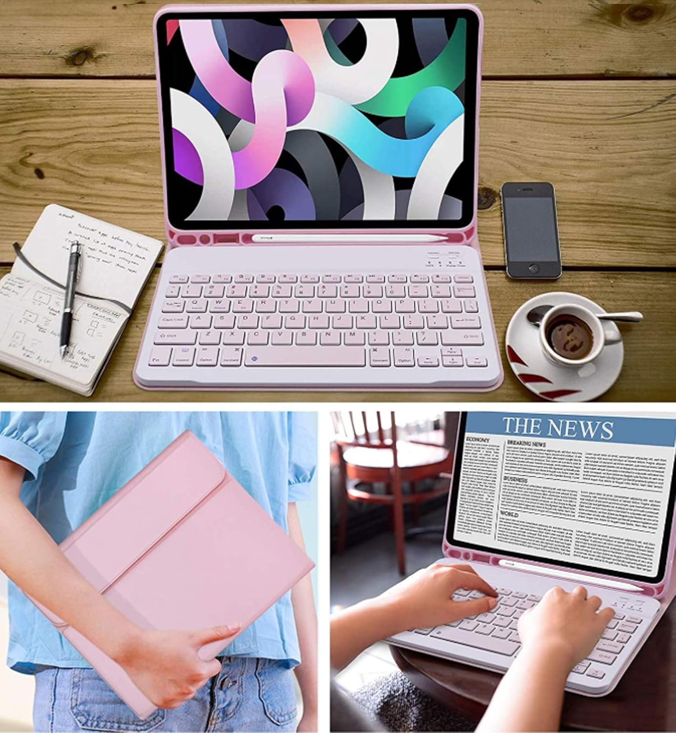 Touchpad Keyboard Case with Mouse for for iPad Air 4th 10.9/iPad Pro 11 inch 2021/2020/2018, Laptop-Like Folio Keyboard Cover with Trackpad & Pencil Holder, Magnetic Cute Study Cover, Pink