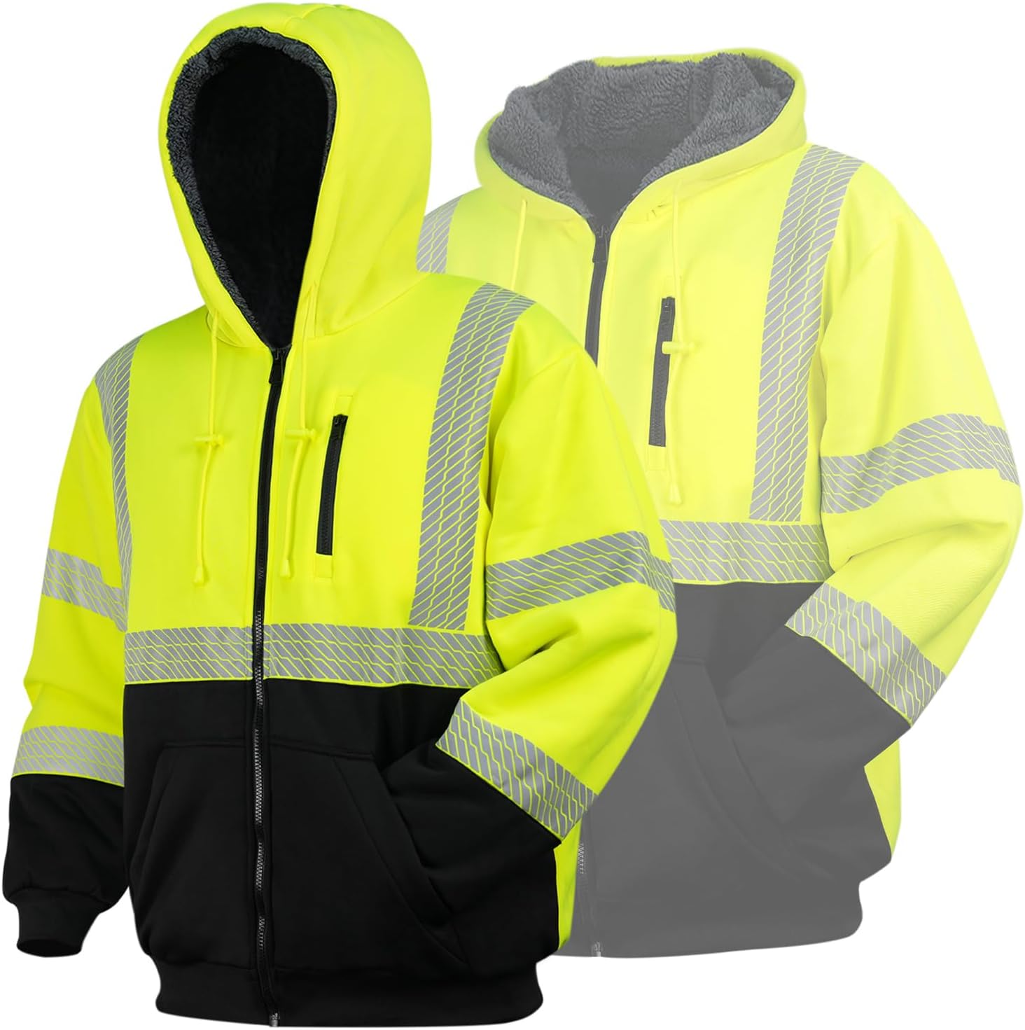 GLIMMMR High Visibility Hoodie for Men,Safety Jacket Class 3 Hi Vis Reflective Zipper Sweatshirt for Work Construction - Image 3