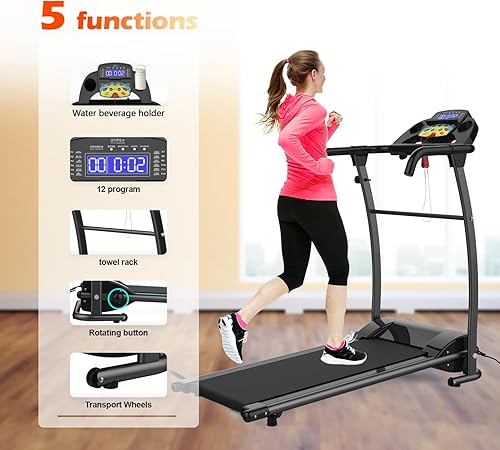 Miniatura 3 de Cinta de correr plegable, almohadilla para caminar, cintas de correr para el hogar y la oficina, 2.5 HP, portátil, eléctrica, plegable, máquina de