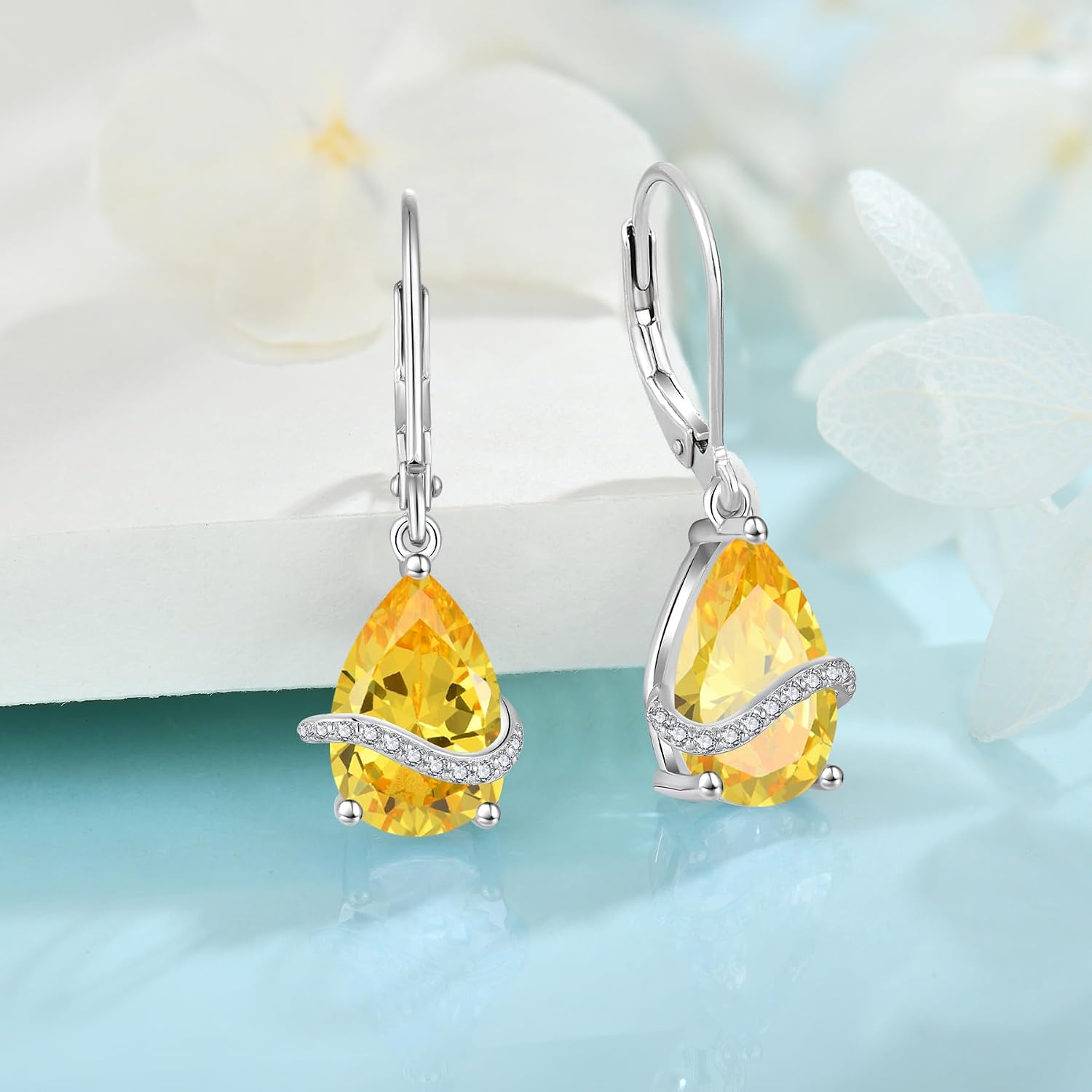 Teardrop Dangle Drop Earrings for Women 925 Sterling Silver Leverback Earrings Birthstone Jewelry Gifts for Her