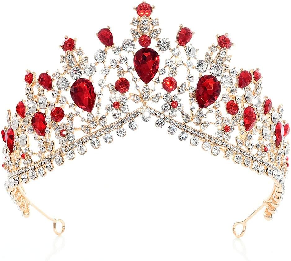 王冠 ティアラ クリスタルビッグクラウン帽子ブライダルウェディングクリスタルヘッドドレスクラウンヘッドドレスヘアアクセサリージュエリー花嫁ティアラプリンセスクラウン 女性 プリンセス 結婚式 ウェディング 花嫁 Color Red Pochta Lubricants Uz