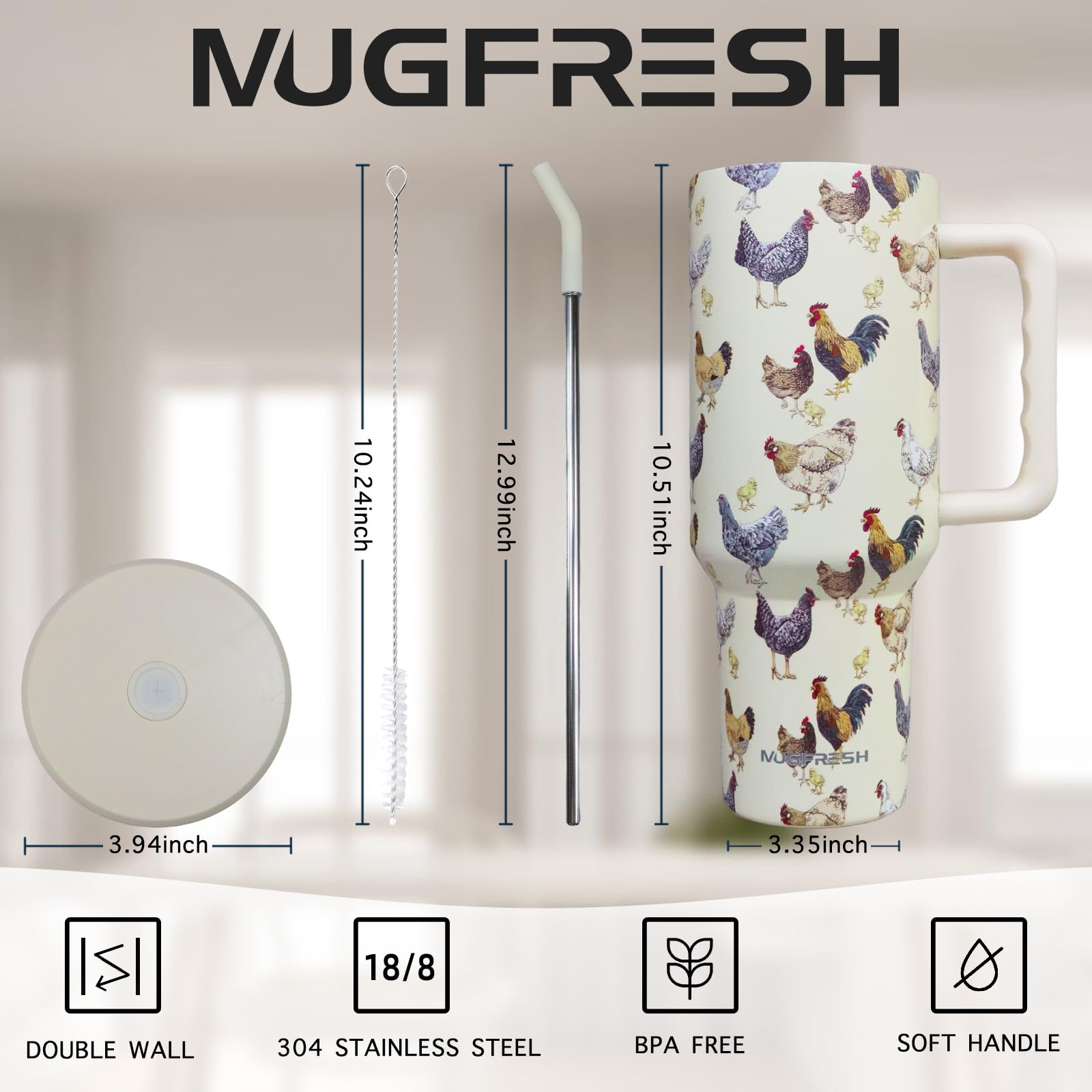 CHASOEA Trinkbecher Mit Huhn-Motiv – 590 Ml Edelstahl, Isoliert, Inkl. Deckel & Strohhalm, Perfekt Für Unterwegs