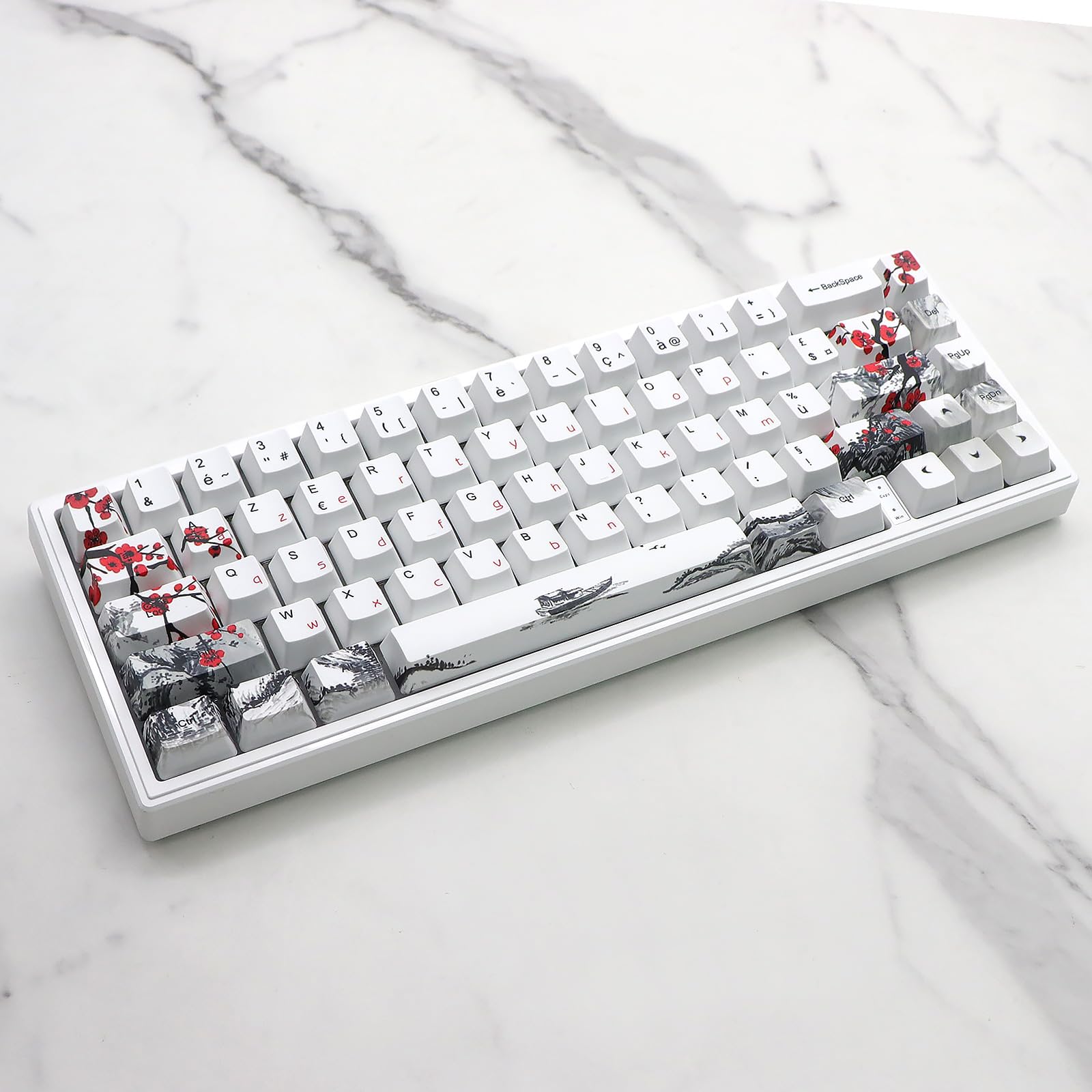 JSJT - Keycaps Plum Blossom 128 touches - Keycaps françaises PBT - Profil OEM - Keycap personnalisé pour 61/68/87/96/104/108 Cherry MX Switches - Clavier mécanique