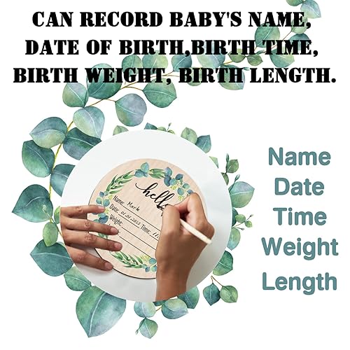 Miniatura 3 de Letrero de anuncio de bebé, letrero de huella de recién nacido, disco de anuncio de recién nacido, estadísticas de nacimiento para hospital,