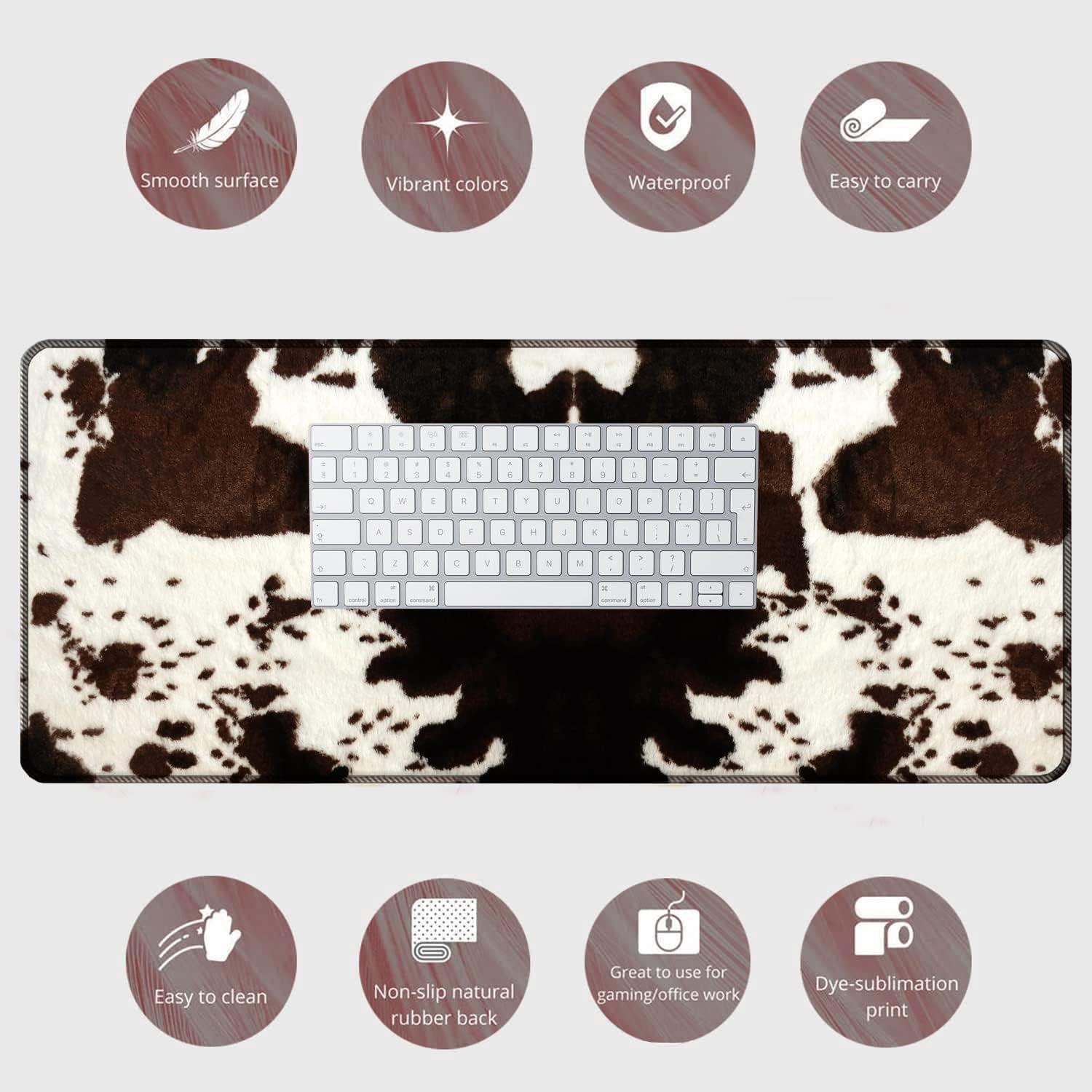 Large Gaming Mouse Pad + Mouse Wrist Rest Pad + Coaster Combination, 31.5 "x 11.8" Durable Non-Slip Extension Table Mat, Suitable for Office and Home, Cow Hide Print