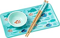 Vista 14 de Silver Buffalo Sanrio Hello Kitty - Juego de sushi de cerámica con lazo rojo y blanco con plato de salsa y palillos a juego