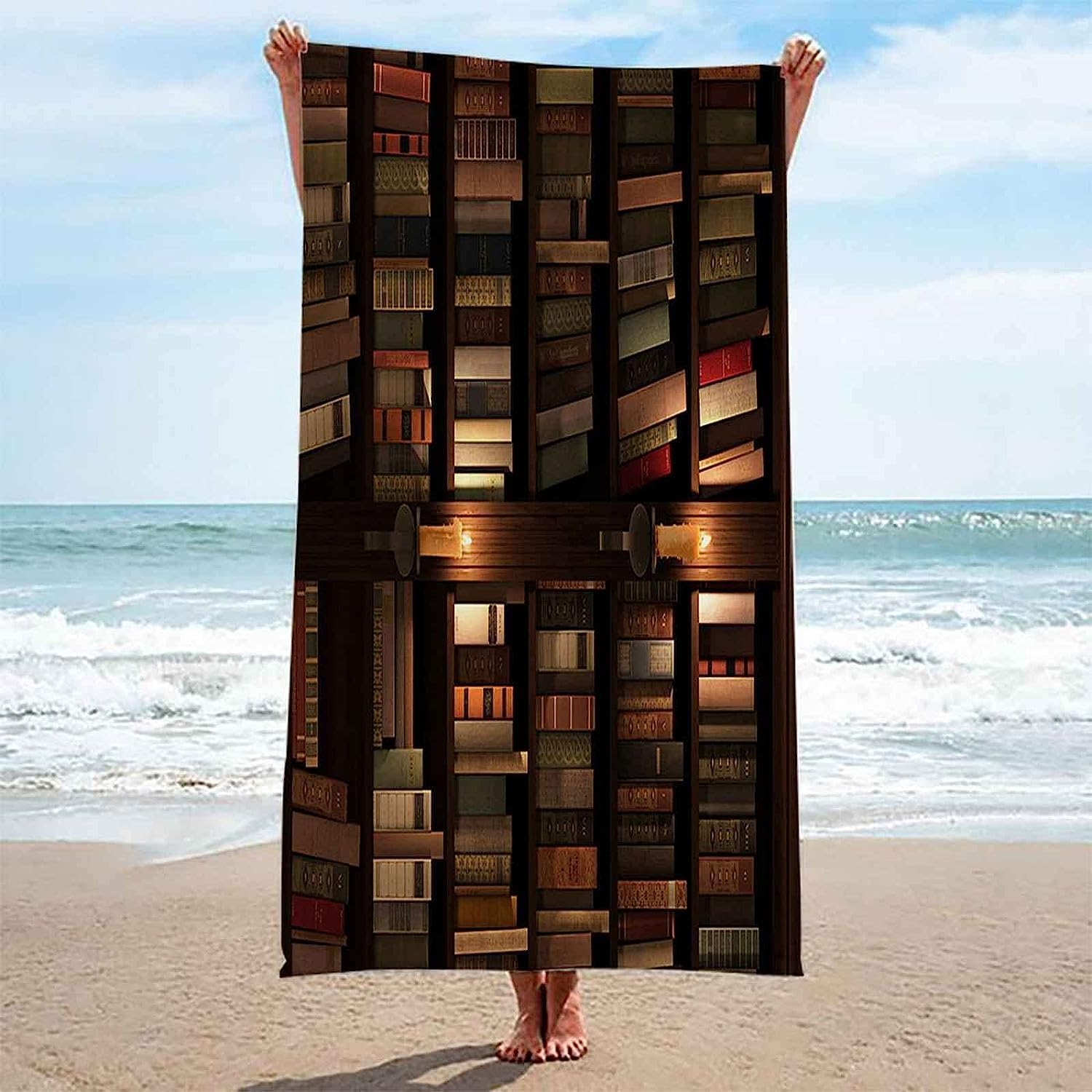 Telo Mare Microfibra Grande Libreria D'Epoca 200 X 200 Cm, 3D Telo Mare Leggero Antisabbia Per Donna Uomo, Asciugamano Microfibra Asciugatura Rapida Per Bagno, Spiaggia, Campeggio, Viaggio -8J2U/J3B