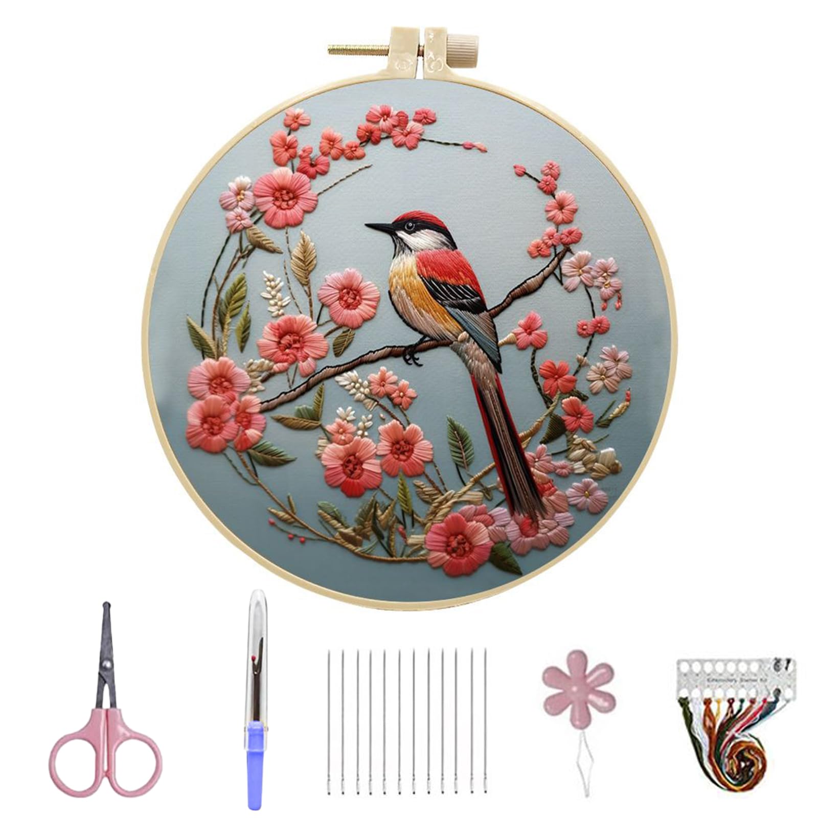 1-Pack Embroidery Kit for Beginners Adults, 30cm Tear-Resistant Polyester Stamped Cross Stitch Kit, Verdant Bird Pattern DIY Craft Kit for Skill Practice and Home Leisure-image-21