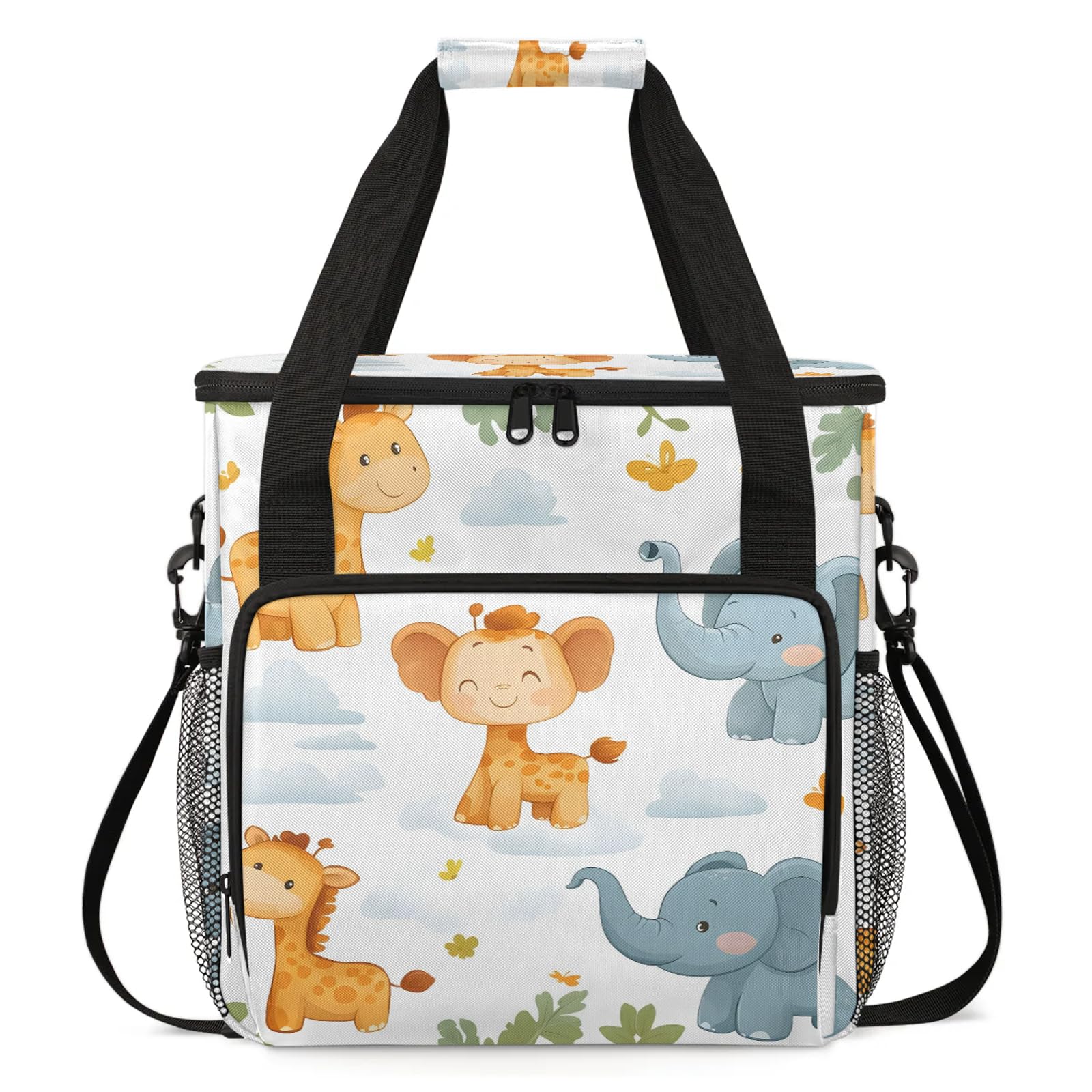 Adornori Cute Coffee Maker Travel Bag, Elephant Giraffe Insulated Grocery Bag Travel Picnic Leakproof Cooler Bags With Shoulder Strap