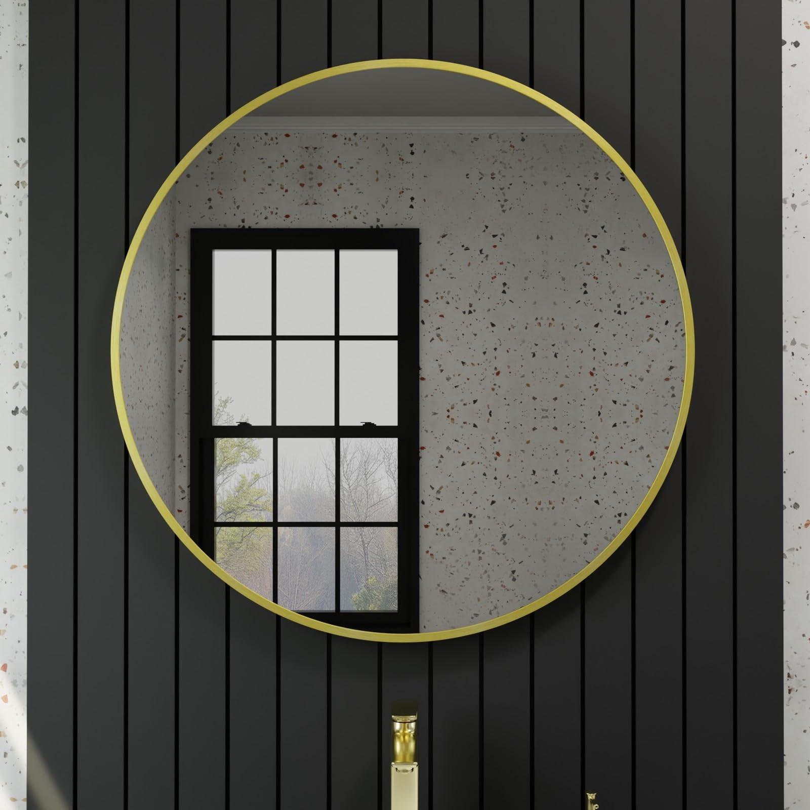 Harper & Harlow Ursa Wall Mounted Bathroom Vanity Mirror, 800x800mm, Round Circular Edge, Stylish Brushed Brass Frame, Easy Installation, for Bathroom Bedroom Living Room