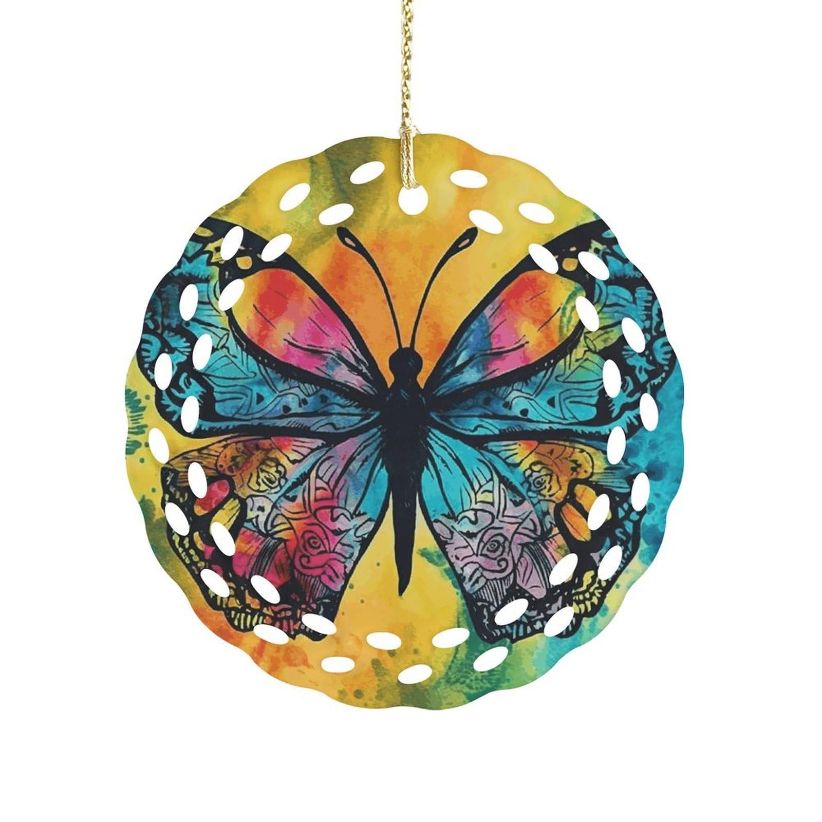 Butterfly Tie Dye Christmas Ornament Holiday Hanging Decoration Xmas Tree Keepsake Personalized Xmas Tree Ornament Round Ceramic Ornaments for Keepsake Gifts Ideas Home Decor