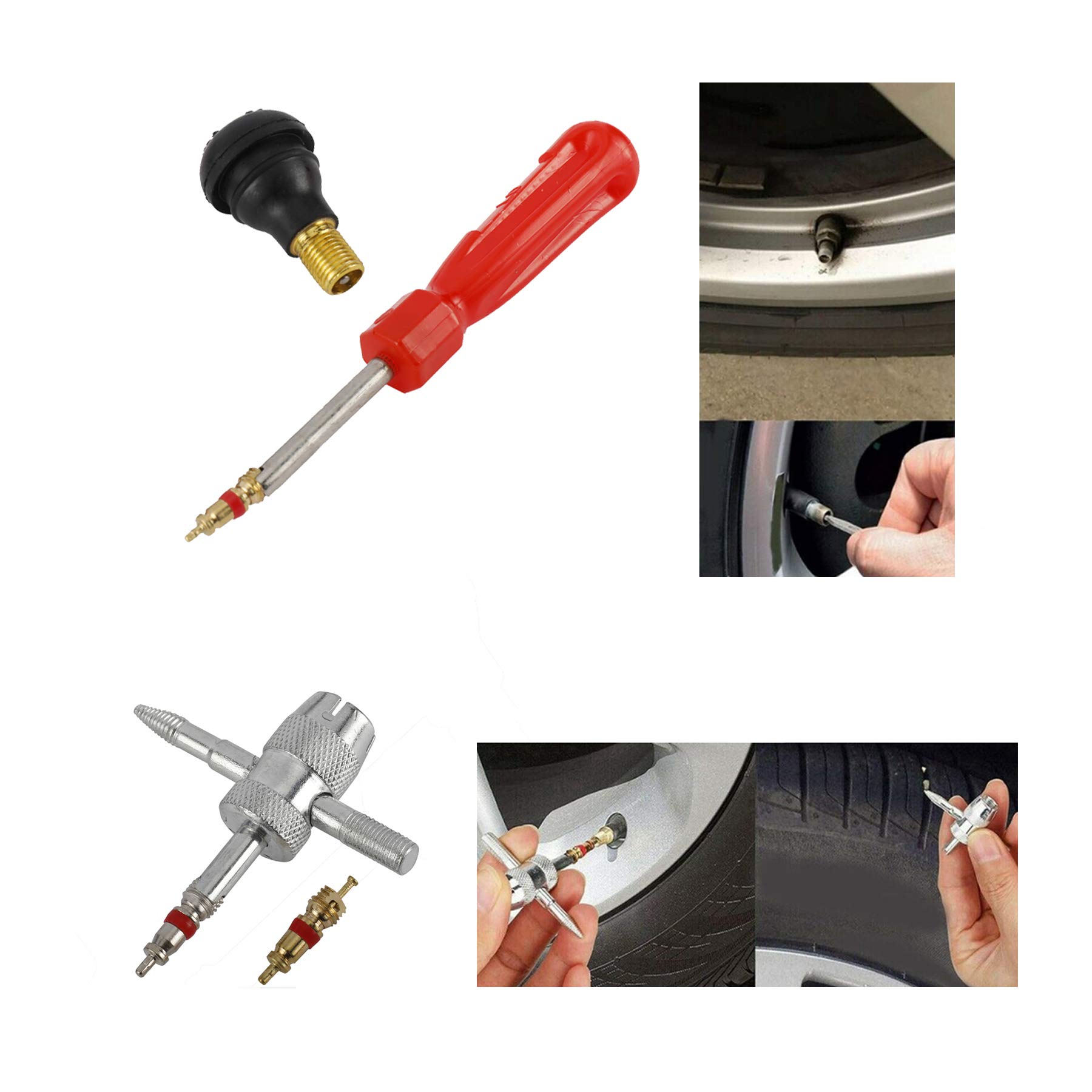 Kit D'outils De Réparation De Dissolvant De Noyau De Valve 1 Outil De Valve Quadruple 10 Bouchons De Valve De Pneu De Voiture 20 Noyaux De Valve Pour Le Remplacement De Moto De Velo 87063060