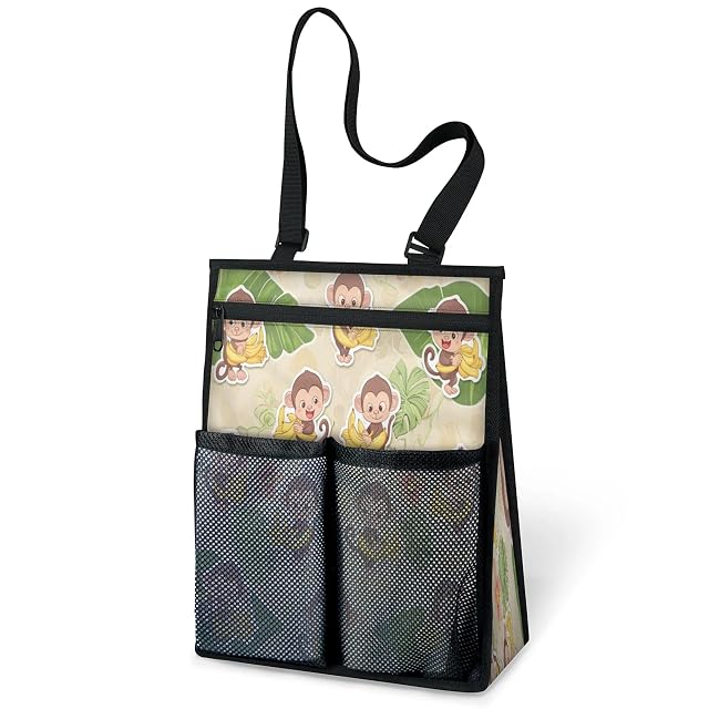Ourtheme Cute Monkeys Banana Portable Shower Bag for Travel Gym Camp Beach Tote Shower Caddy Bags Hanging Toiletry