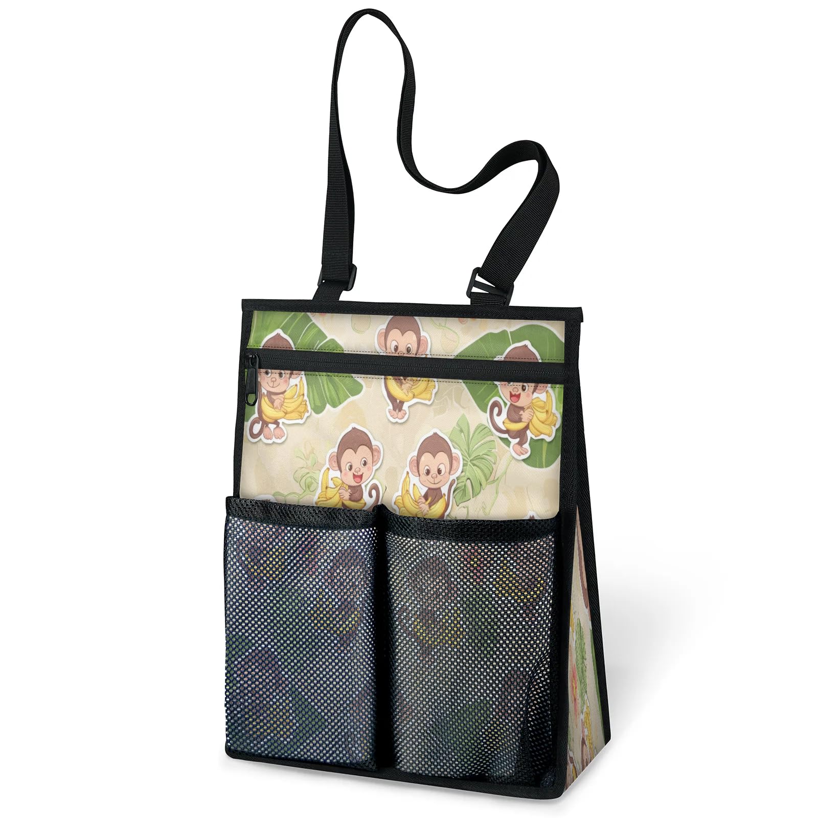 Ourtheme Cute Monkeys Banana Portable Shower Bag for Travel Gym Camp Beach Tote Shower Caddy Bags Hanging Toiletry