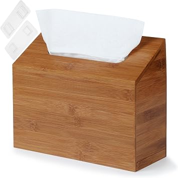 Gobam Carbonized Bamboo Hand Towels Box Cover, Compatible with Kleenex Hand Towels, Wall Mountable Paper Towel Holder with Double-Sided Adhesive Hook, Tissue Dispenser for Bathroom, Office, Tabletop