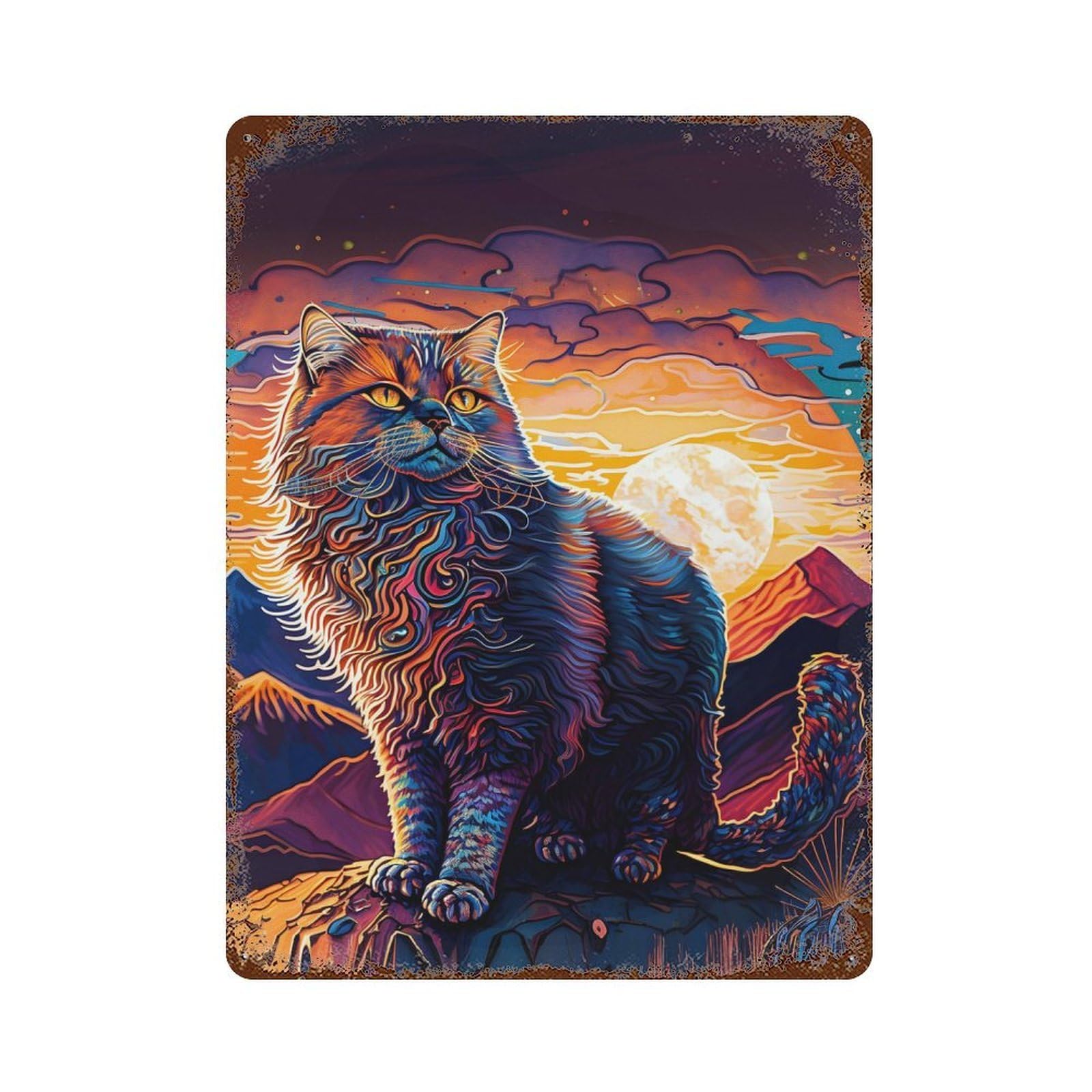 Giant Persian Cat Distressed Metal Wall Sign 15.7"x11.8", Ideal for Cafe, Home Bar And Lounge Decor