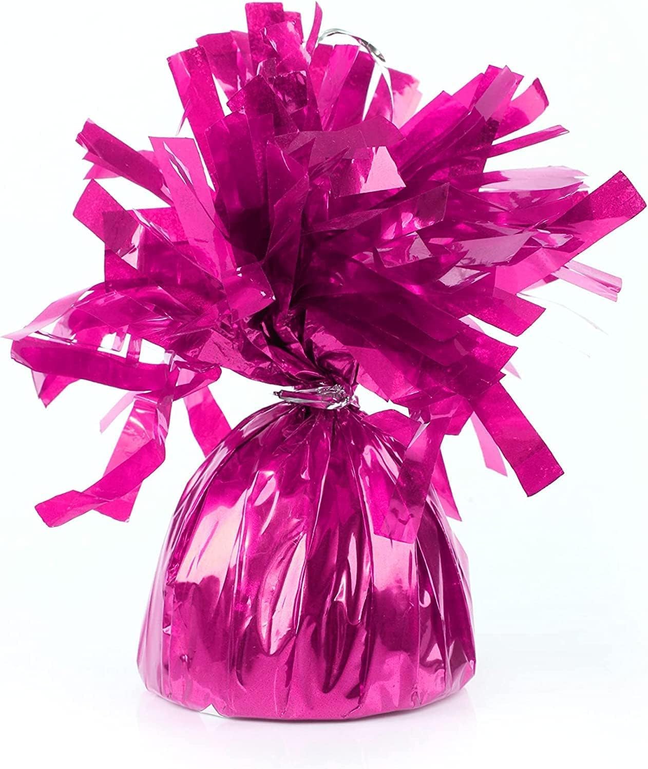 Foil Balloon Weight for Helium Balloons in Hot Pink Foil - 1x 160g Heavy Balloon Weight Birthday Party Wedding Celebration Décor with Tassles