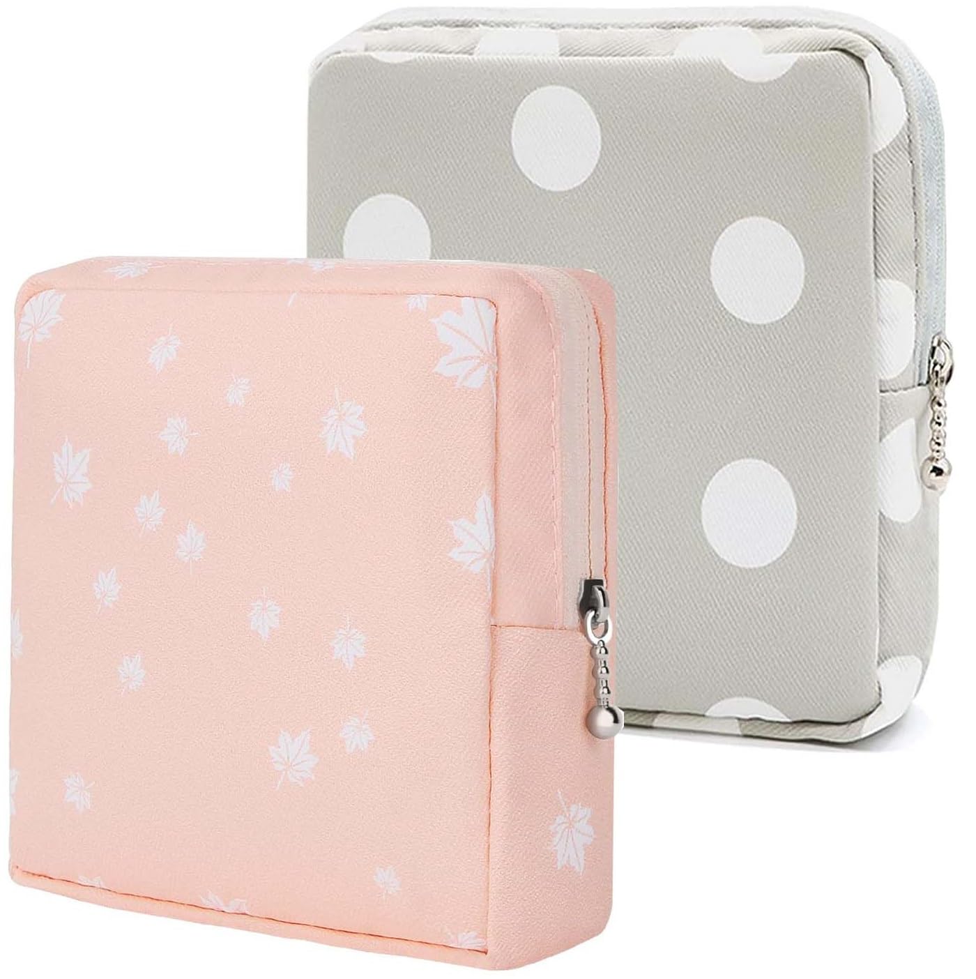 Polyester Portable Mini Slim Fashion Nursing Sanitary Napkin Pouch Pad Holder Zipper Travel Cosmetic Makeup Jewellery Storage Bag For Girl and Women (Light Grey-Peach-2 Pcs)-image-22