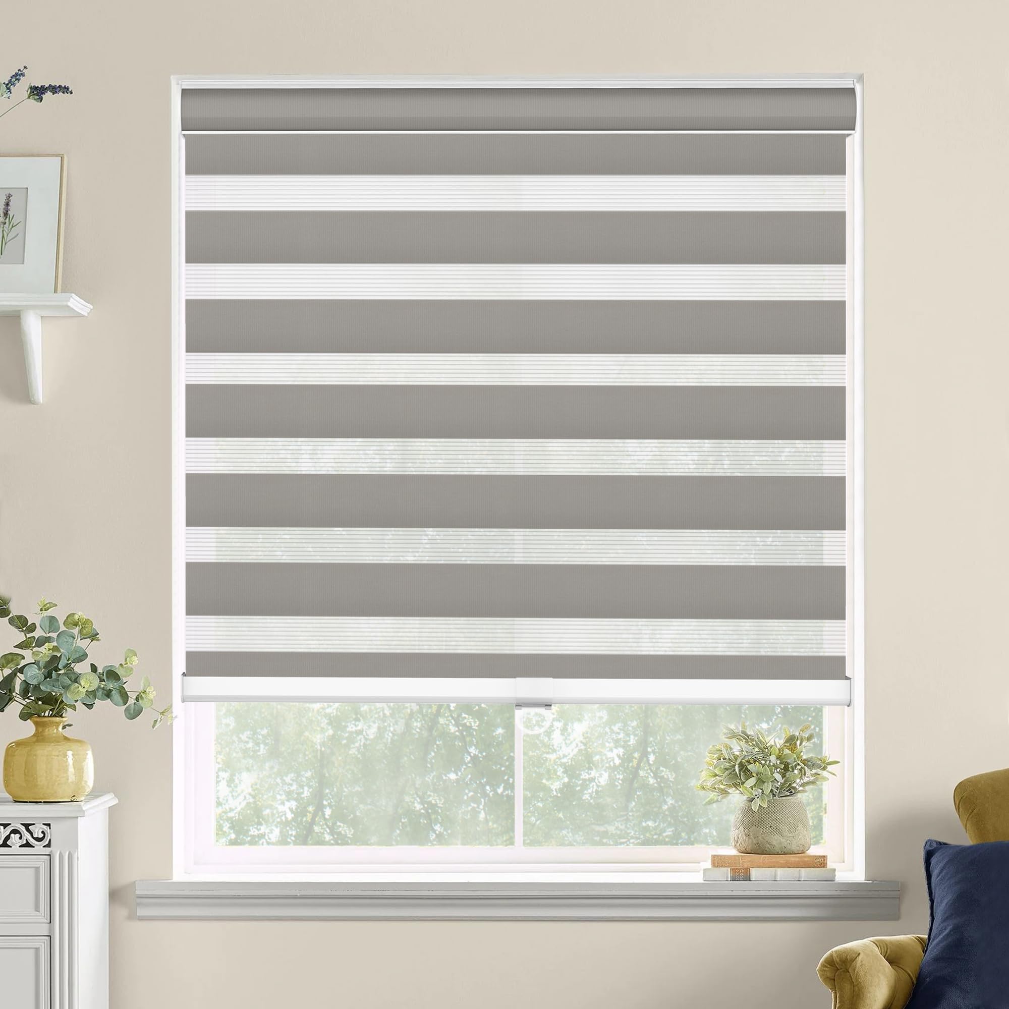 Didoya Zebra Blinds for Windows, Cordless Roller Shades for Indoor Windows with Color Matched Cassette, Dual Layer Fabric Light Filtering Sheer Shades