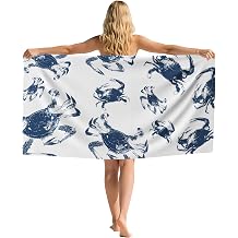 Navy Blue Coastal Crab Beach Towel, Nautical Beach Crab Sand Beach Towels Gifts for Kids Girls, Ocean Beachy Themed Quick Dry Bath Pool Towels for Swimming Bathroom Spa Pool, 30x60 Inch