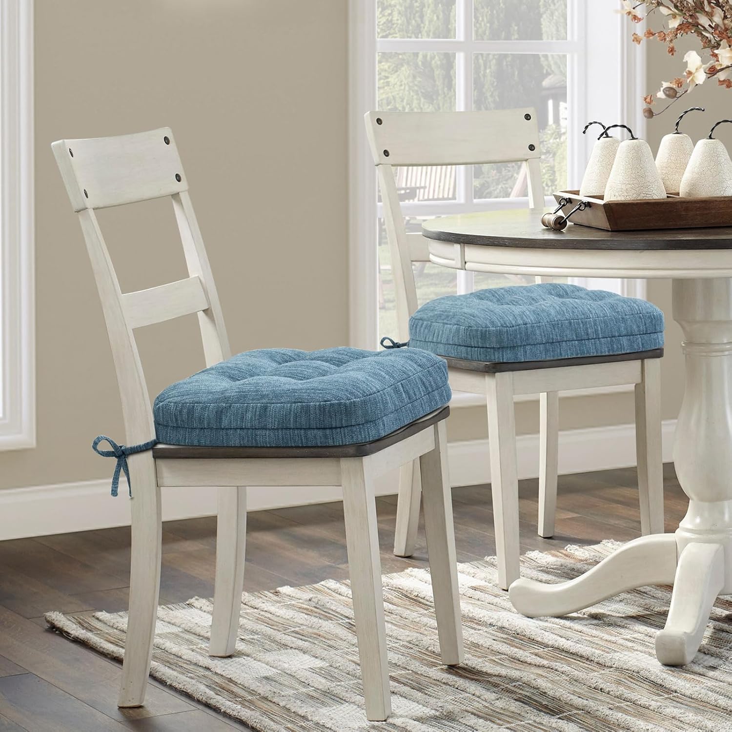 Shinnwa Dining Chair Cushions Set of 2, Dual-Layer Memory Foam Kitchen Chair Cushions, Patented Design Seat Pads with Ties, 16.5 x 16.5 x 3.5in, 2 Pack, Denim Blue 2 Count (Pack of 1) Denim Blue