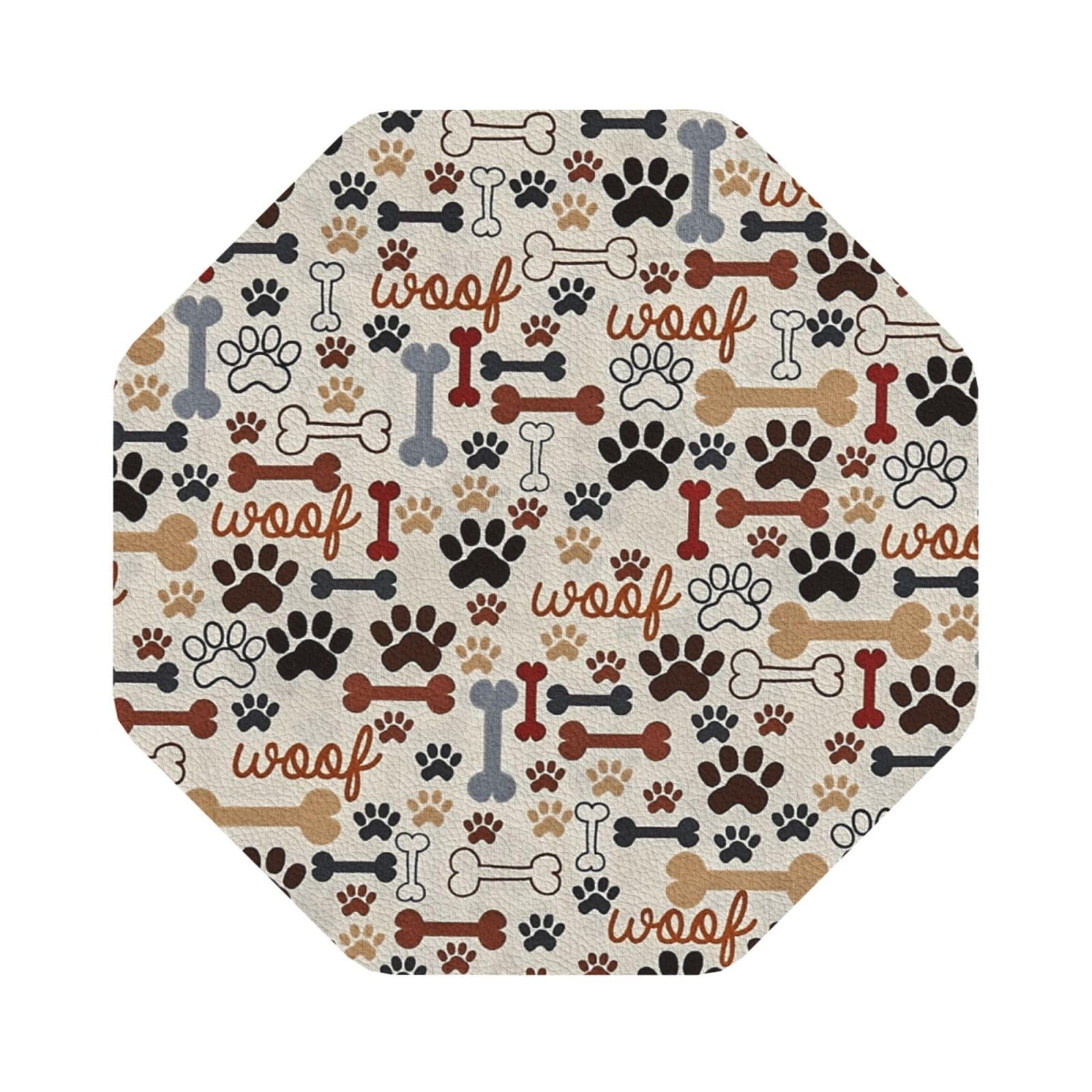 Bone and paw print PU Leather Coasters Set of 6 Octagon Drink Coasters