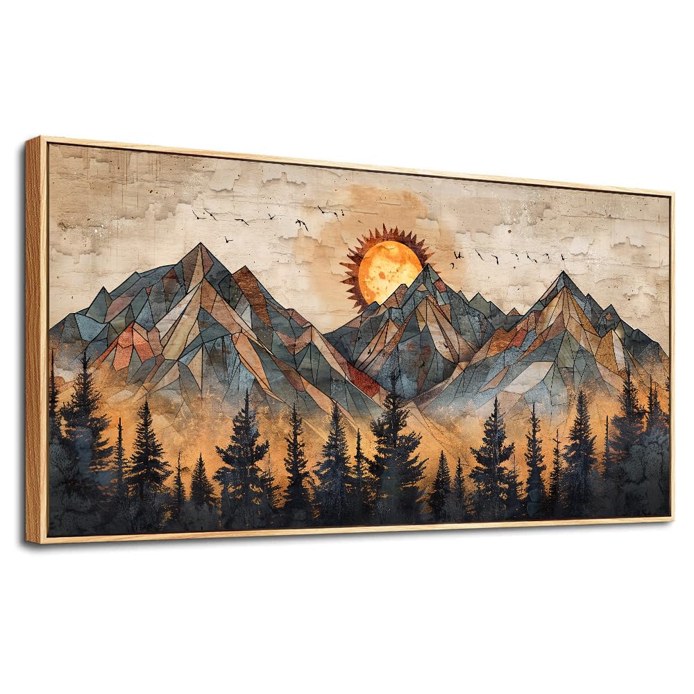 ZUITINGHUA Wood Framed Abstract Wall Art for Living Room Large Canvas Wall Decor for Office Bedroom Decorations Boho Wall Pictures Mountain Landscape Paintings Modern Home Mural Artwork 30x60 in