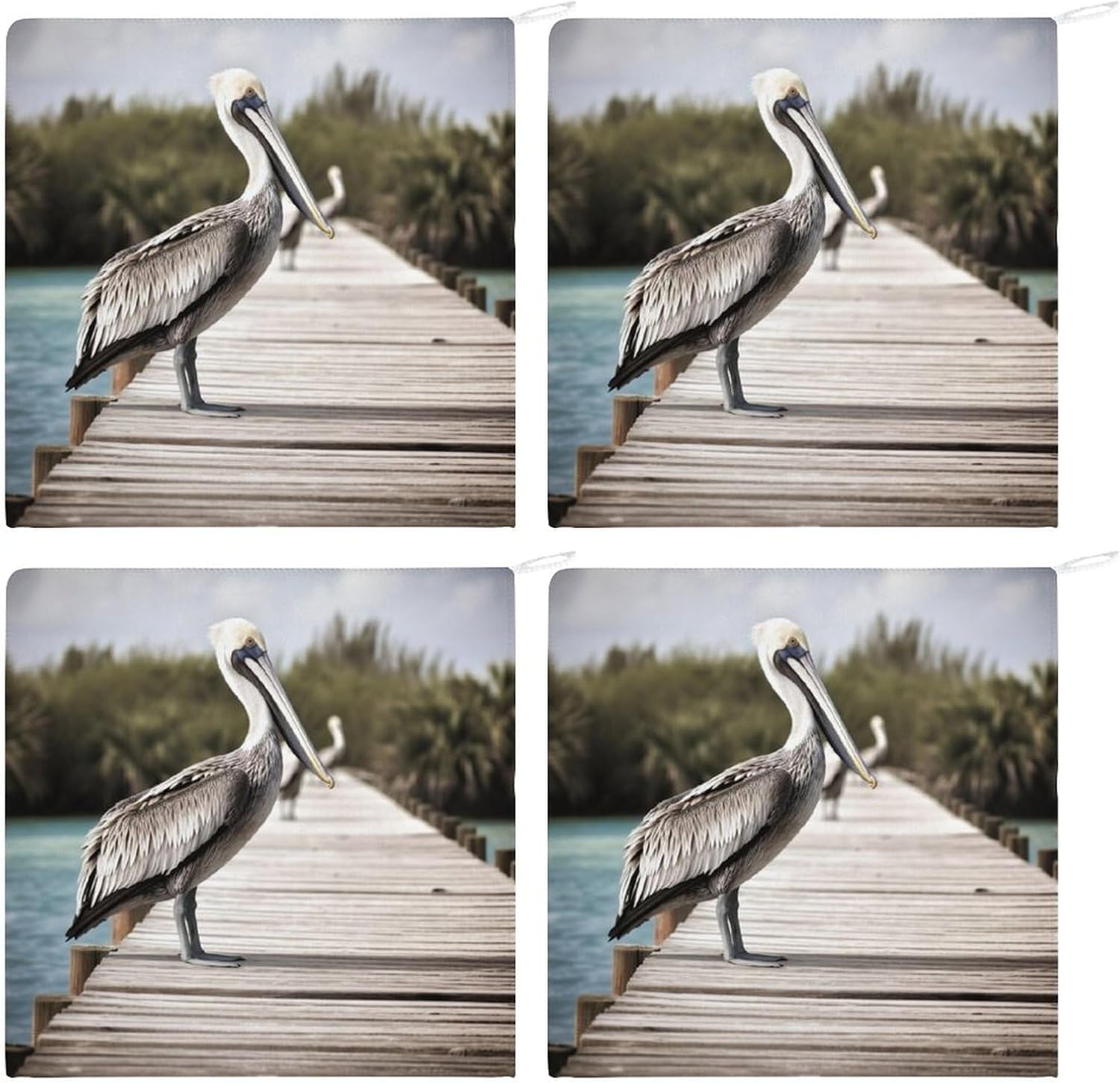 4PCS Kitchen Towels Set Super Absorbent Dish Towels 12 X 12 Inches Multipurpose Dishcloth Pelican On Wood Bridge Hand Towel Microfiber Cleaning Cloth for Cooktop Dishes Sinks Dishcloths image 3