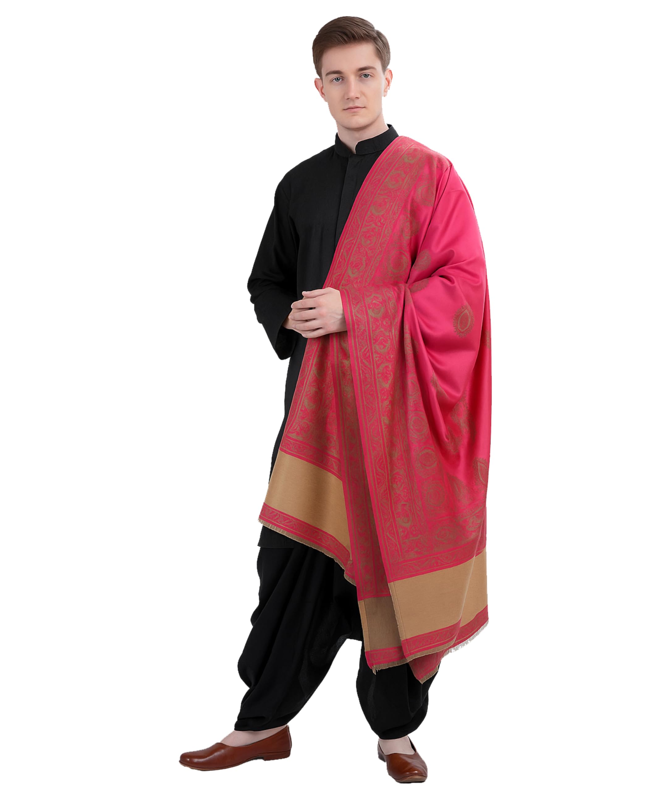Men's Ambi Border Design Kashmiri Woolen Jamawar Reversible Shawl/Stole for Winter-picture-49