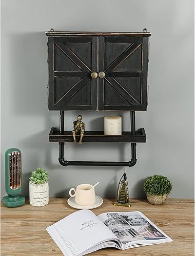 Miniatura 4 de Armario de almacenamiento sobre inodoro de 23.1 x 16.9 pulgadas, gabinete de baño con estante de pared ajustable y toallero, puertas dobles,