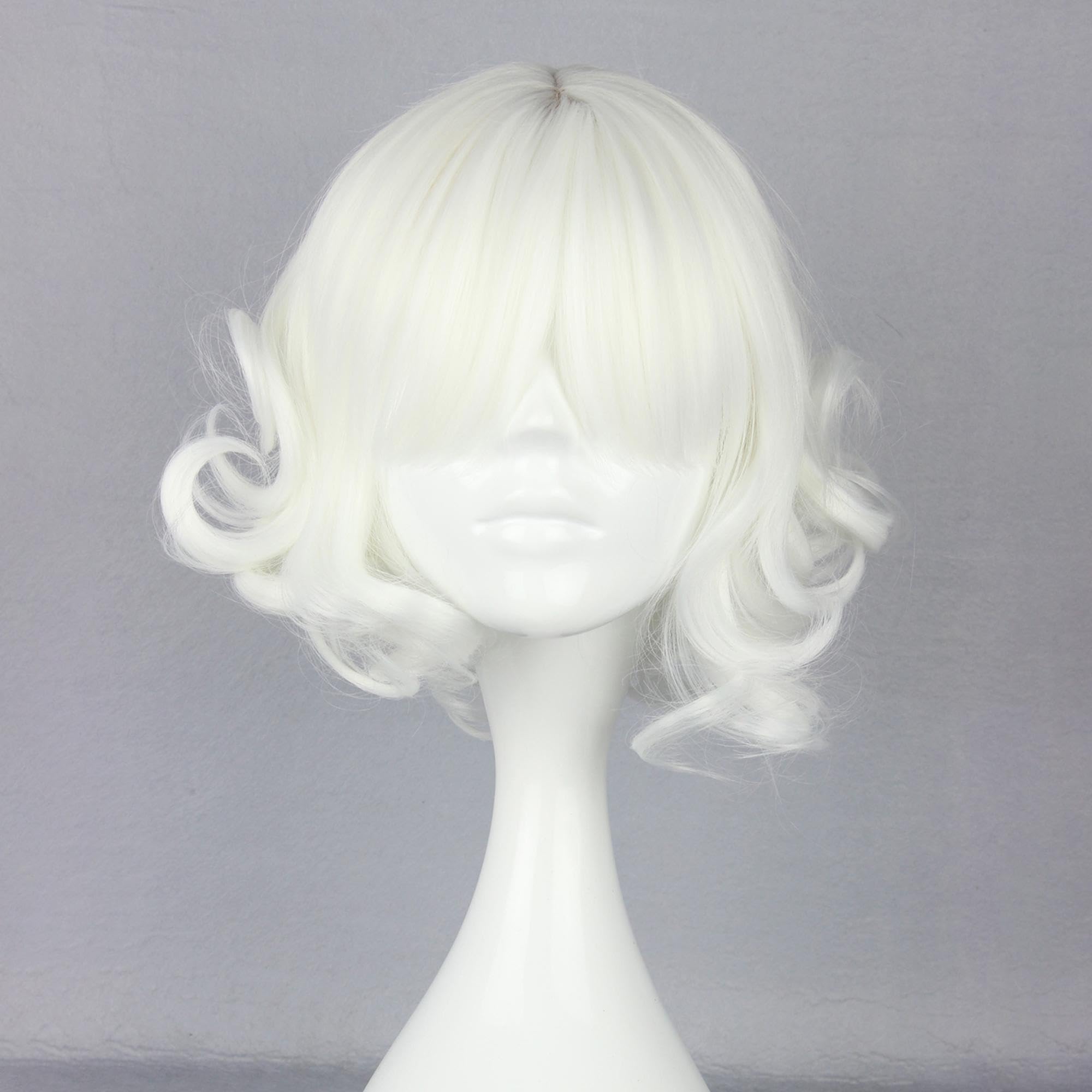 VOCOSTE Wigs for Women 12" White Curly Wig with Wig Cap - Image 2