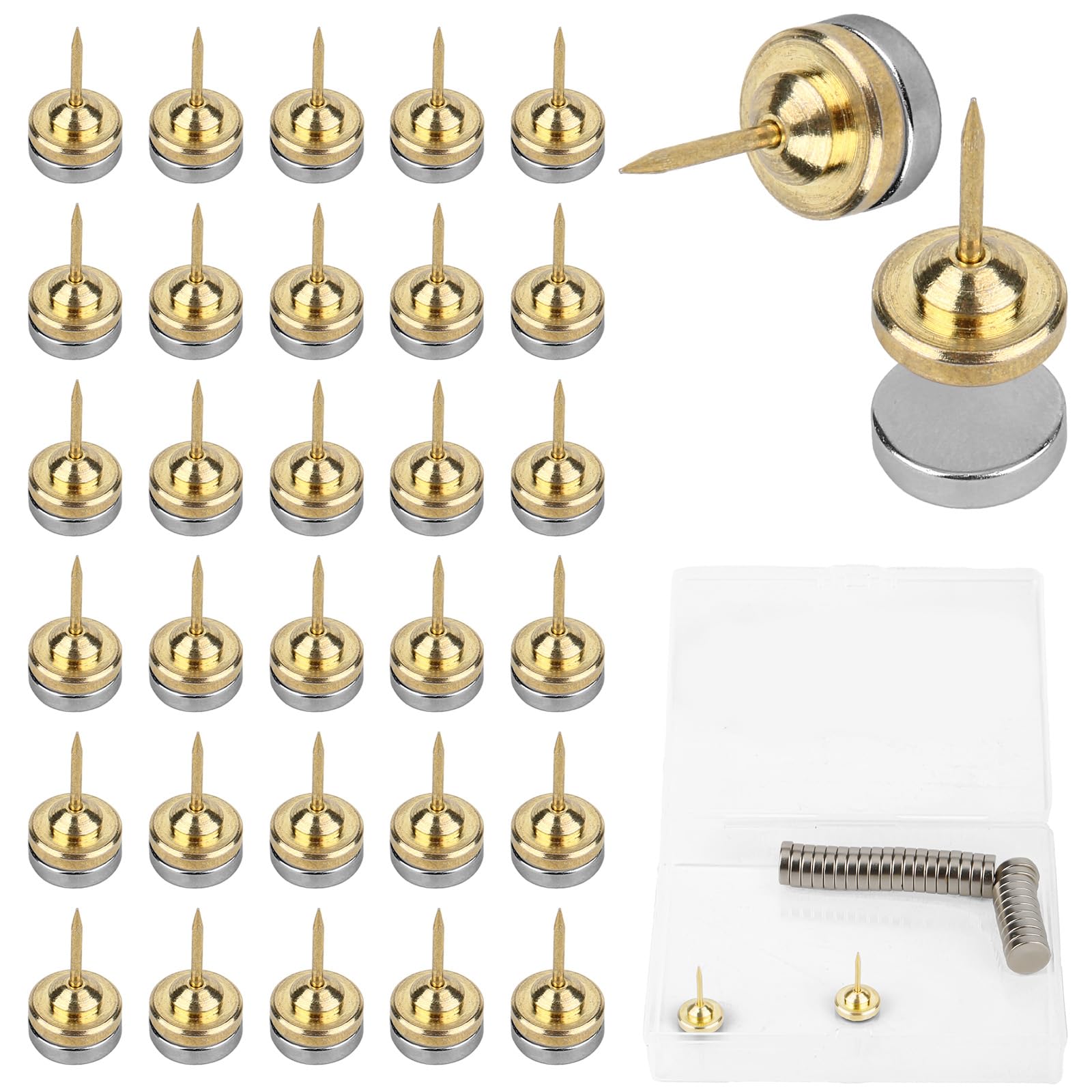 UFURMATE Magnetische punaises voor kurkbord, 60 stuks, magneet, punaises voor poster- en fotohangers, magnetische punaises voor kurkbord, metalen decoratieve pushpins clip voor kaartfoto (zilver