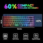 CHONCHOW 60% Clavier de jeu sans fil et Mouse Combo, RGB Rechargeable par défaut LED Allumez les claviers, 68 Clés Ultra Clavier compact sans fil et souris de jeu ergonomique pour Xbox PS4 PS5 PC portable