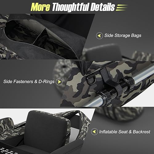 Miniatura 12 de GYMAX Tubo flotador de pesca, barco de pesca inflable de 350 libras con paleta, bomba, aletas, estatores de anzuelos, regla de pescado, bolsillos