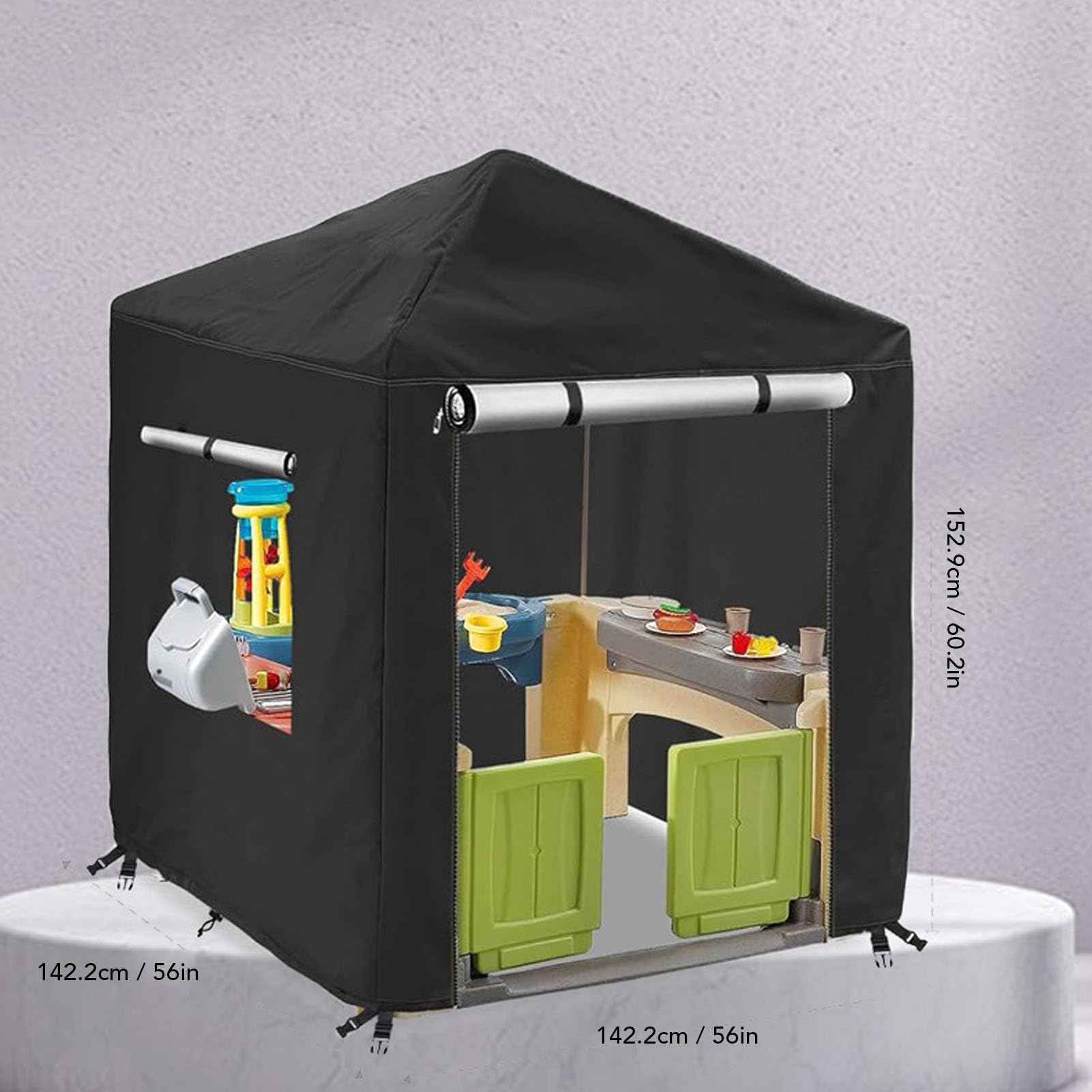 plplaaoo Playhouse Cover Pesado a Prueba de Agua Resistente al Agua Protector al Aire Libre para niños Garden Playhouse 420d Silver Recubierto de Oxford Fabric 56x56x60 Pulgadas Incluye