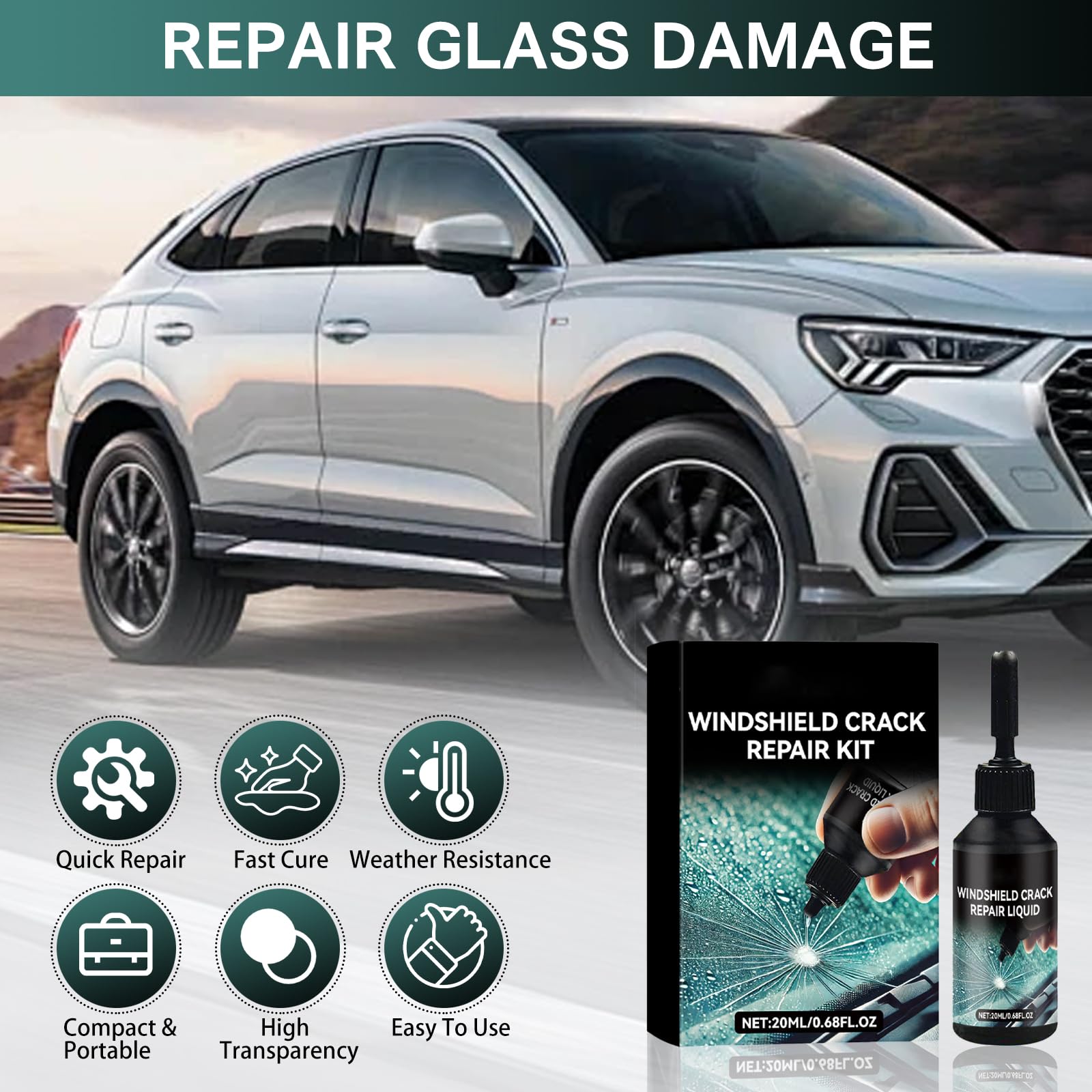 Kit Riparazione Crepe Vetro,Kit Riparazione Parabrezza Auto,Windshield Crack Repair Kit,Kit Riparazione Vetro Auto,Glass Repair Liquido Kit,Auto Finestra Bicchiere Parabrezza Riparazione,20ml
