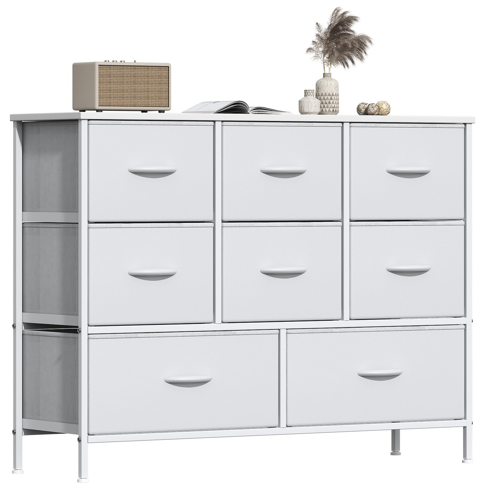 GoaHi Chest of Drawers, Fabric Dressers with Metal Frame and MDF Wooden Top Board, Adjustable Feet, Anti-Tip Safety, Storage Unit with 8 Drawers for Bedroom, Living Room, Closet, White — image 1