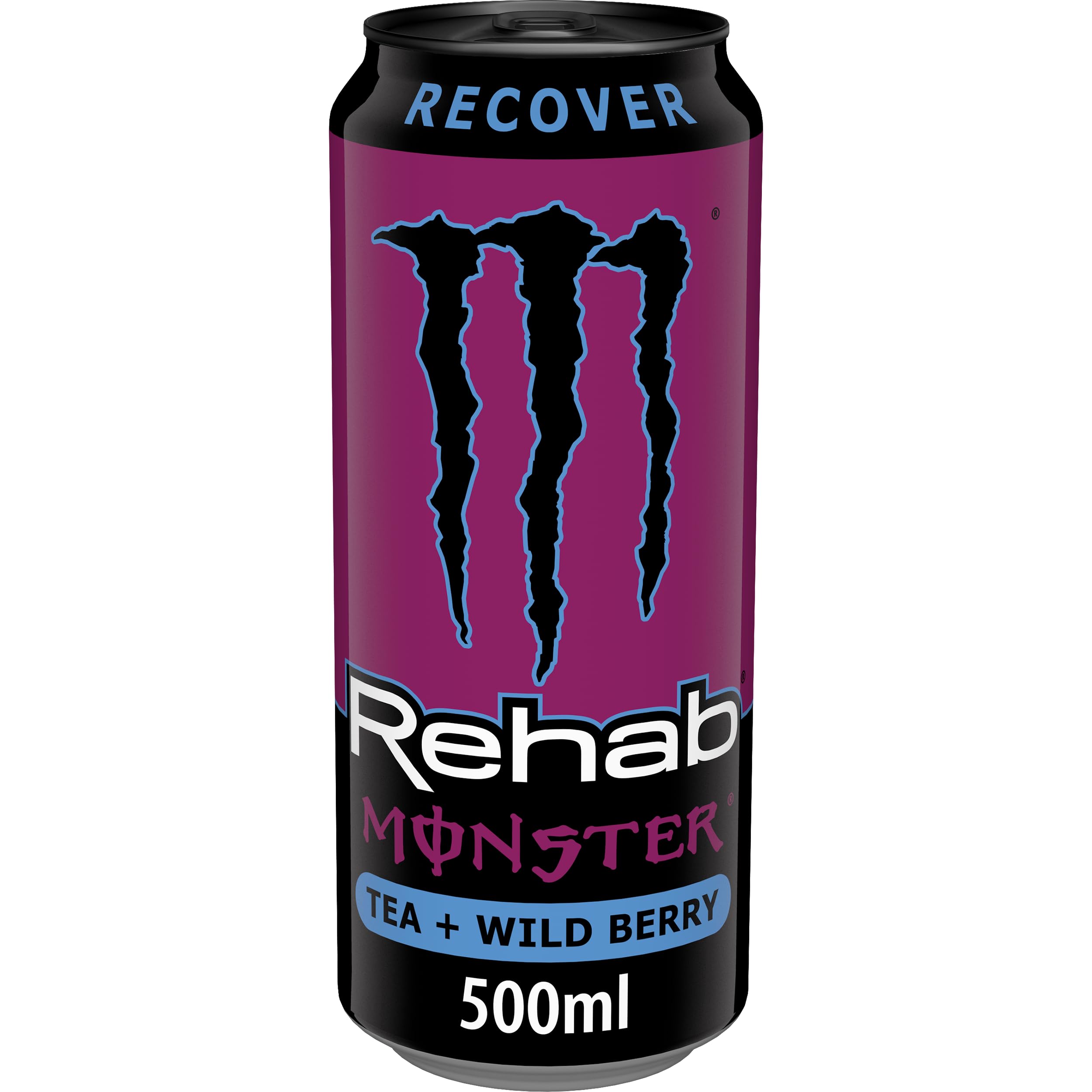 Monster Energy Rehab Wild Berry - koffeinhaltiger Energy-Drink ohne Kohlensäure mit Beeren-Eistee-Geschmack und Elektrolyten - full Flavour, full Sugar, kalorienarm - in Einweg Dosen (12 x 500ml)