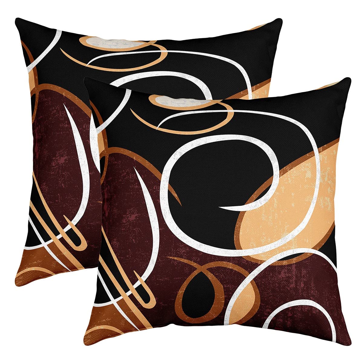 Modern Spiral Throw Pillow Covers Black Brown White Geometric Swirls Pillow Cases for Teens Adults Watercolor Circles Simple Style Cushion Covers for Living Room Office, 2 Pack 24"x24"